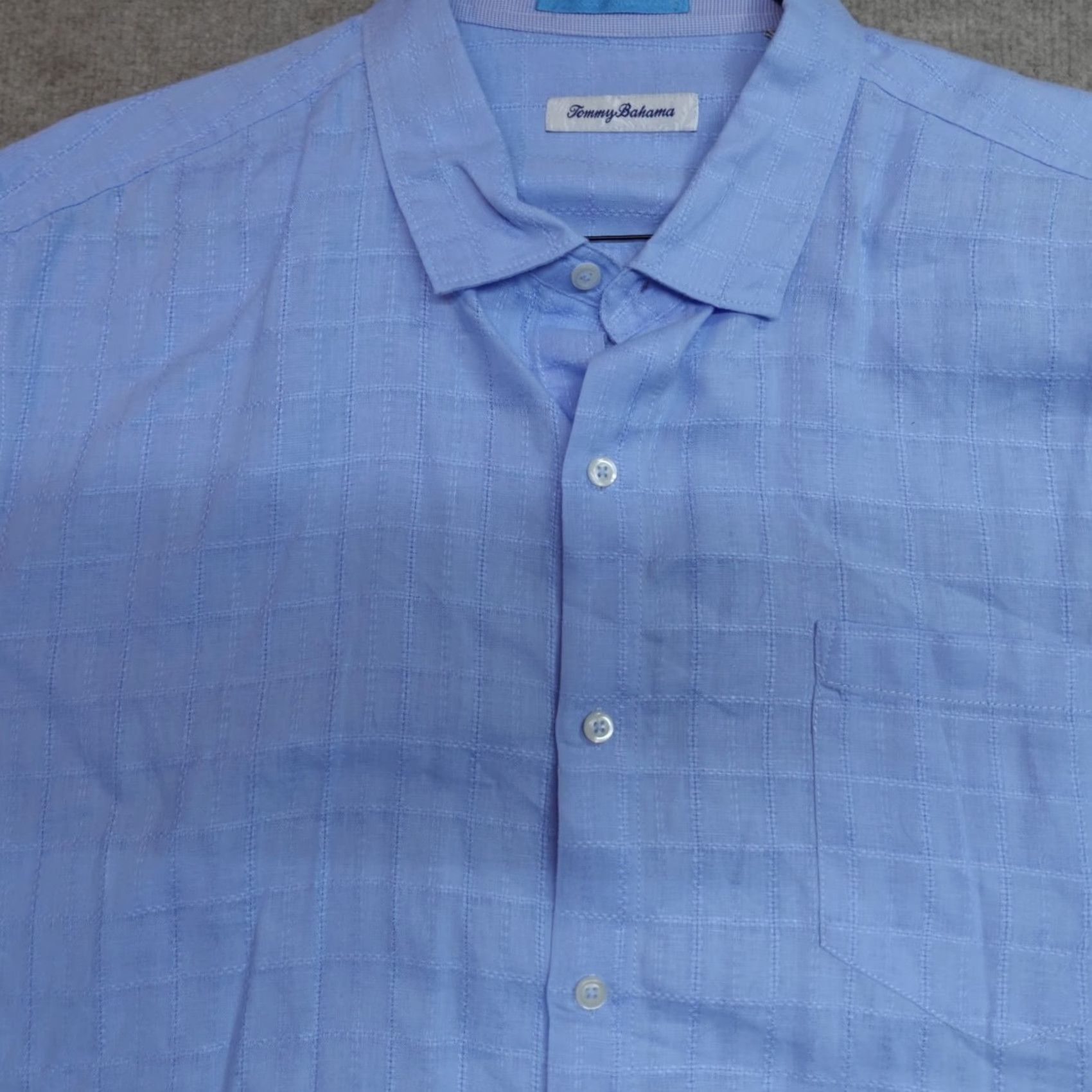 Tommy Bahama Tommy Bahama Shirt 2XL Blue Jacquard Plaid 100% Linen Short Sleeve Button-Up Casual Mens Size US XXL / EU 58 / 5 - 7 Thumbnail