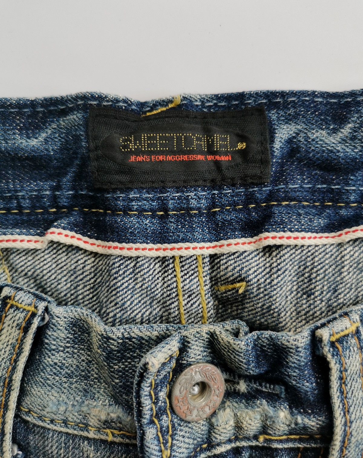 Vintage Sweet Camel Selvedge Trim Mud Distressed Jeans Size 27" / US 4 / IT 40 - 7 Thumbnail