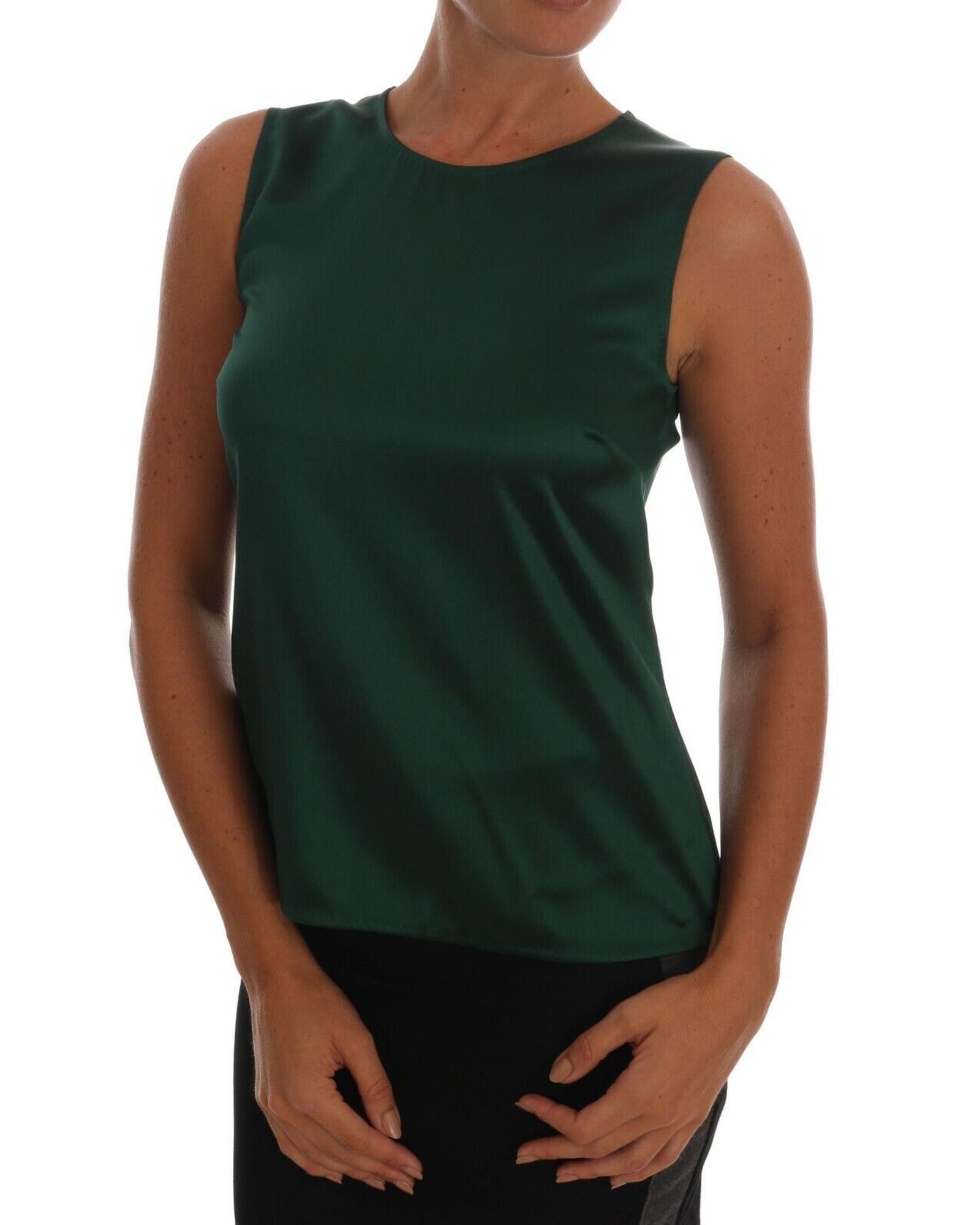 image of Dolce Gabbana Gorgeous Silk Sleeveless Tank Top in Dark Green, Women's (Size Small)