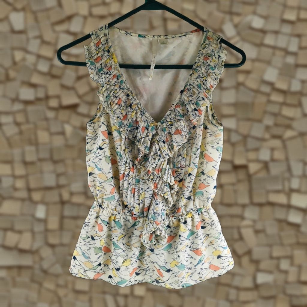 Vintage Lauren Conrad Shirt Women's XS Peplum Top Blouse Bird Print Sleeveless LC Lauren Conrad Bird Print Peplum Top Blouse Sleeveless XS Women Size XS / US 0-2 / IT 36-38 - 1 Thumbnail