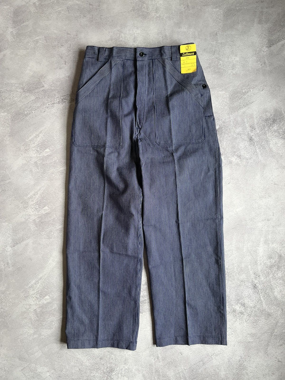 Le Laboureur Vintage 80s French Lutteurs Striped Sanfor Work Pants Size L Size US 36 / EU 52 - 1 Thumbnail