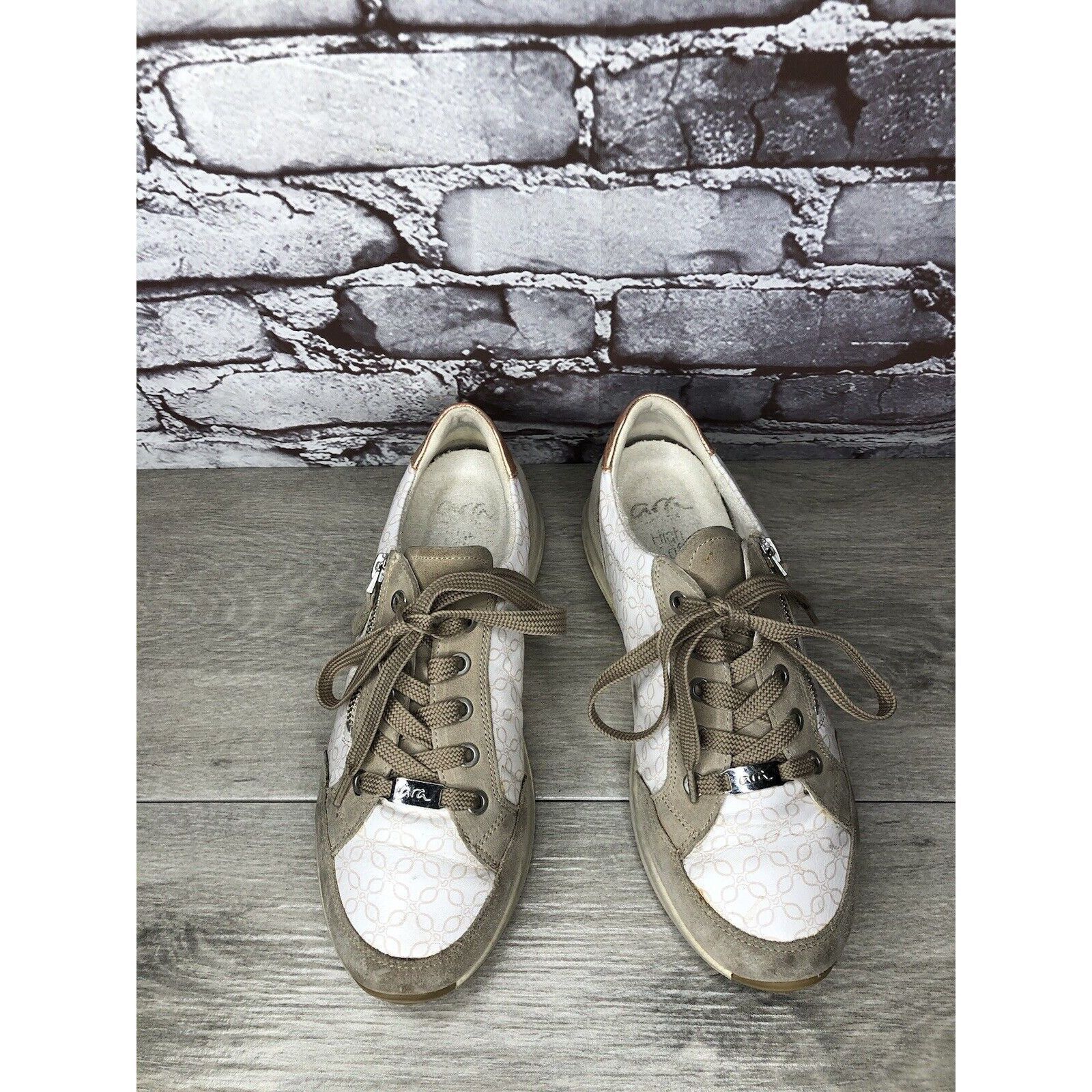 Other Ara Osaka White Leather Grey Suede Lace Up Sand Sneakers Wom Size US 7.5 / IT 37.5 - 11 Thumbnail