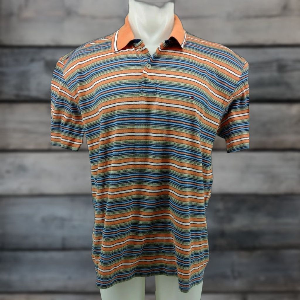 Tommy Hilfiger Tommy Hilfiger Polo Shirt Striped Orange Large Mens Casual Vintage Shirt Size US L / EU 52-54 / 3 - 1 Thumbnail