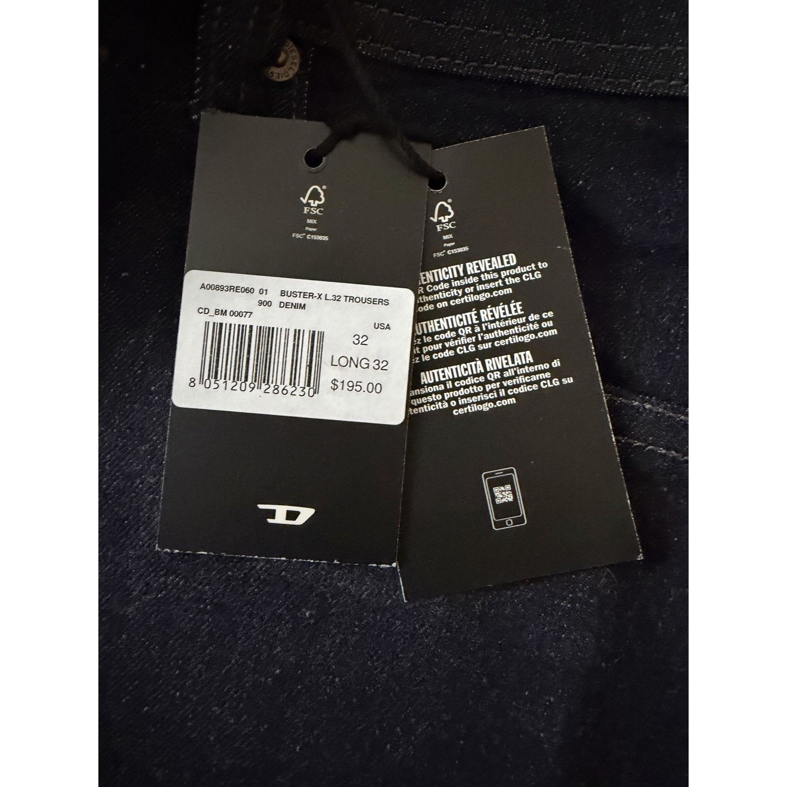 Diesel Diesel Mens Buster Tapered Jeans RE060 Dark Blue Size 32/32 Size US 32 / EU 48 - 7 Thumbnail