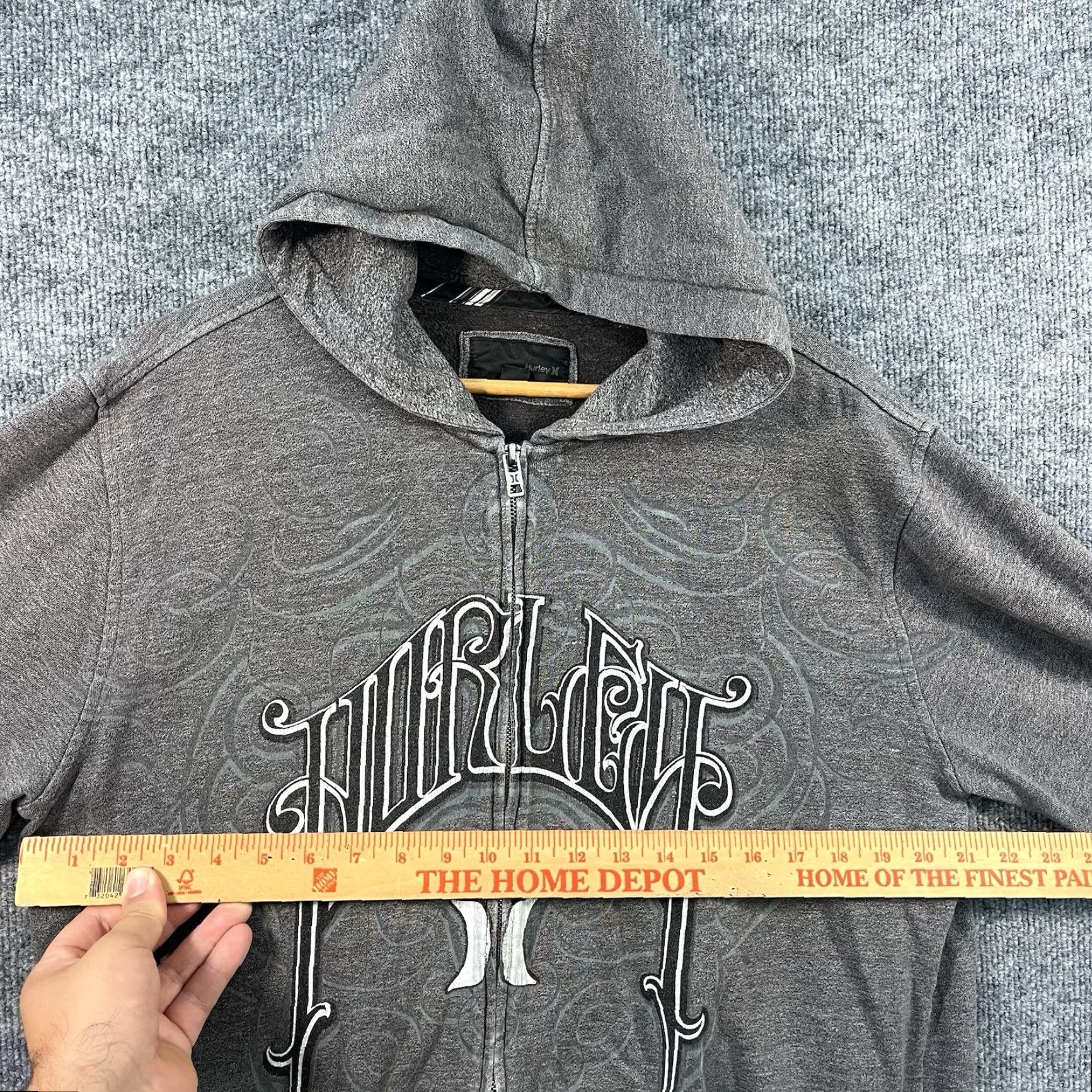Hurley VINTAGE Hurley Hoodie Mens Large Gray Full Zip Grunge Y2K Sherpa Surf Skater Goth Embroidered Logo Zipper Size US L / EU 52-54 / 3 - 4 Thumbnail