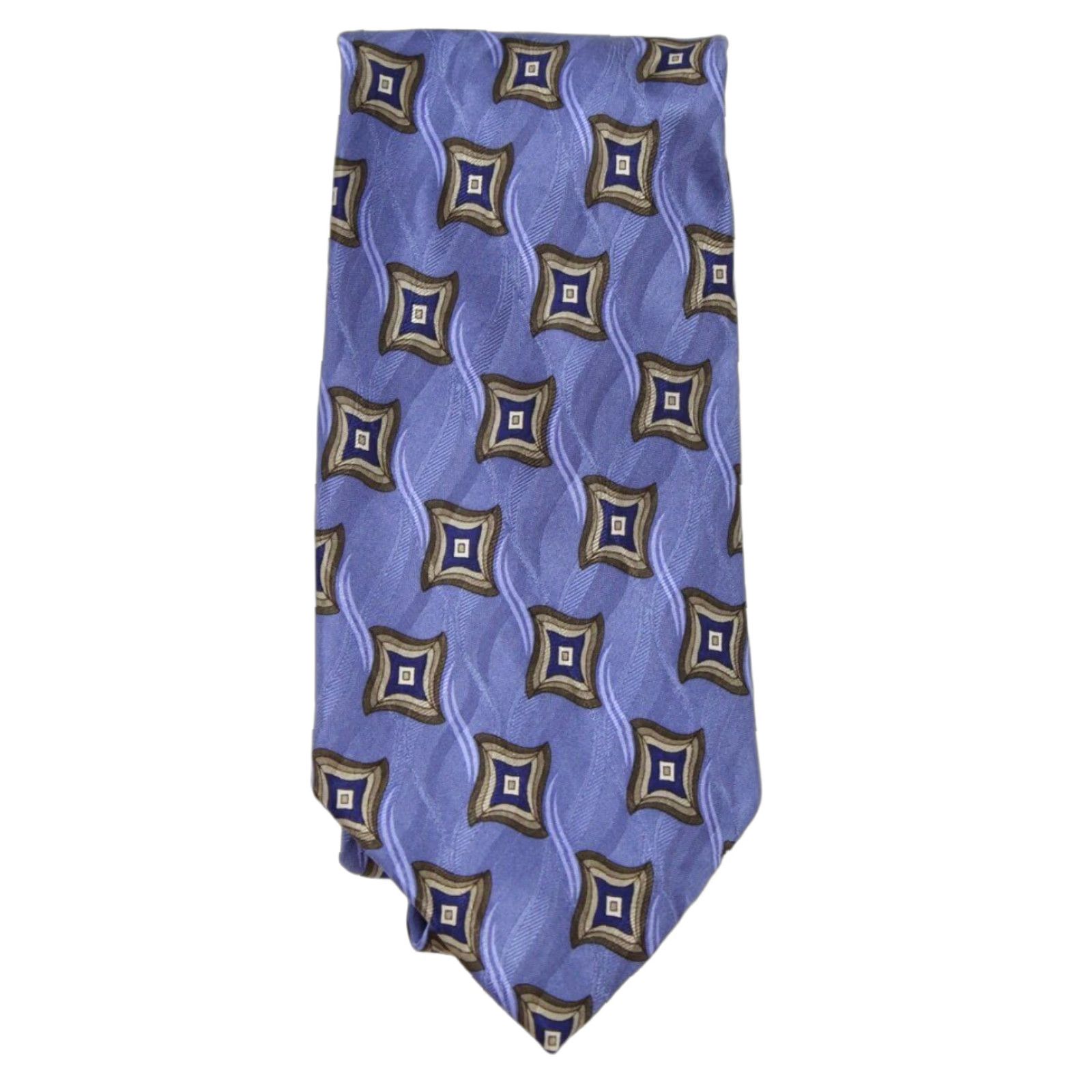 Vintage NWT J Z Richard Necktie 100% Silk Blue Geometric Diamonds Luxury Mens Tie USA Size ONE SIZE - 1 Thumbnail