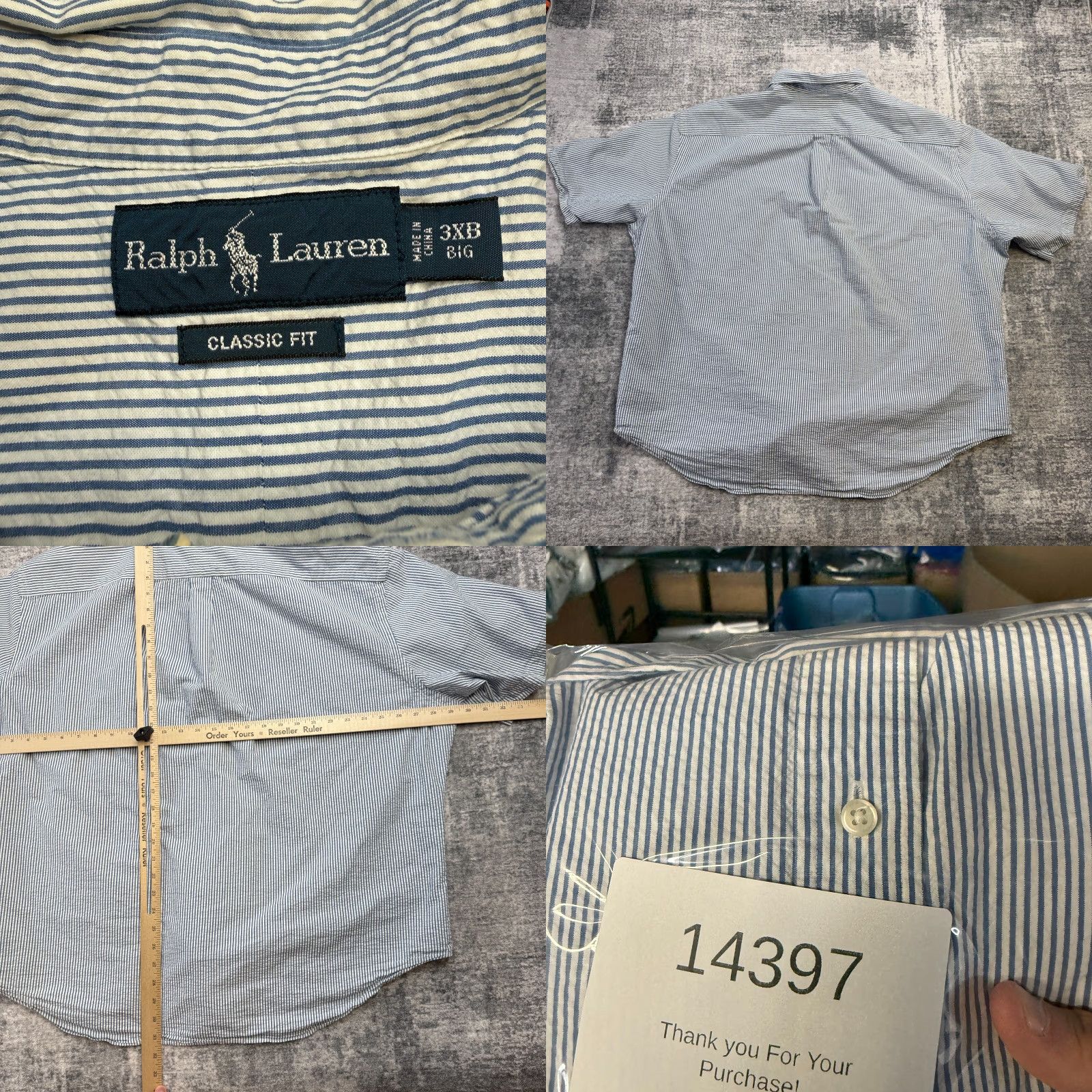 Polo Ralph Lauren VTG Polo Ralph Lauren Shirt Mens Big & Tall 3XB Seersucker Striped White Blue Cotton Button-Up Size US XXL / EU 58 / 5 - 8 Thumbnail