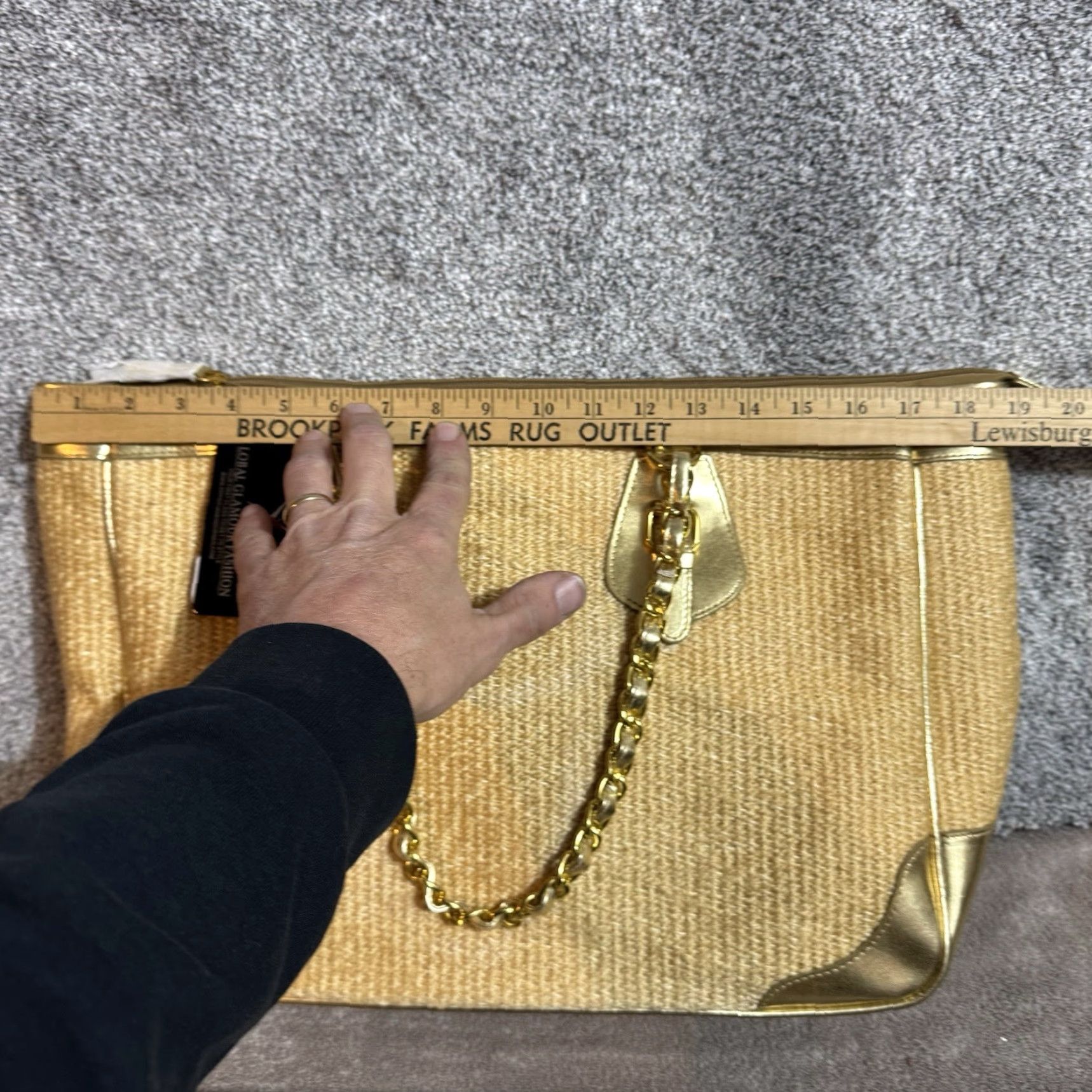 Vintage Y2K Boho Chic Woven Tote Bag Womens Gold Sparkly Metallic Chain Strap Tote Bag Size ONE SIZE - 6 Thumbnail