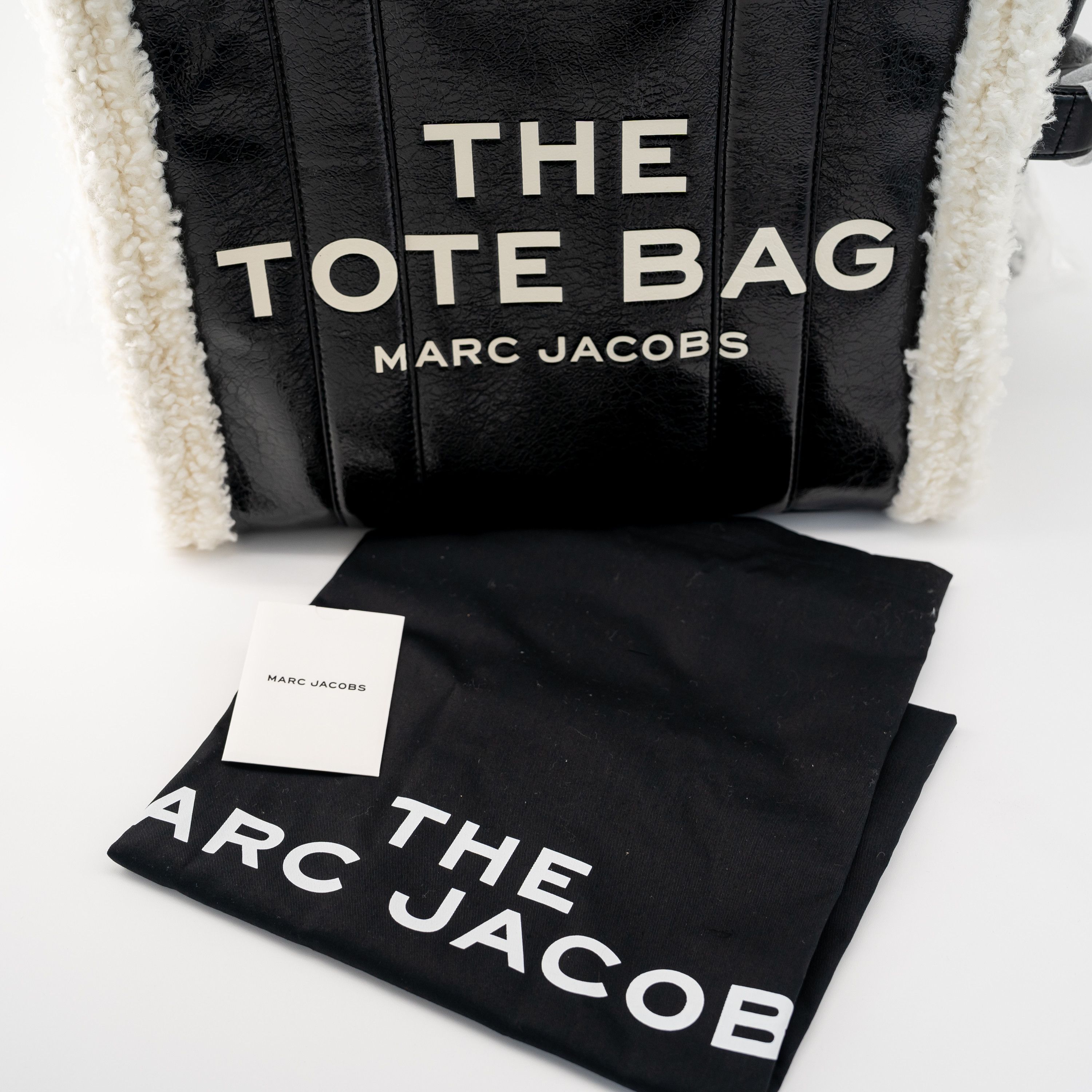Marc Jacobs Marc Jacobs Crinkle Leather Shearling Tote Bag Large Black Size ONE SIZE - 10 Thumbnail