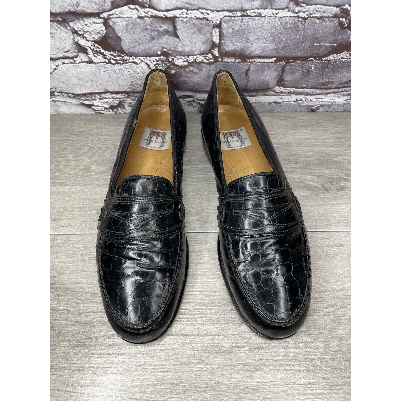 Other Cable & Co. Black Leather Croc Penny Loafers Dress Shoes Men Size US 9.5 / EU 42-43 - 2 Thumbnail