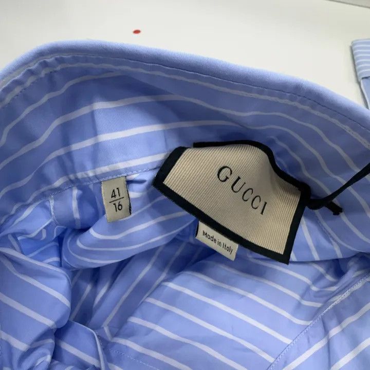 Gucci Gucci Gucci Blue Striped Cotton Long Sleeve Shirt -2506 Size US L / EU 52-54 / 3 - 4 Thumbnail