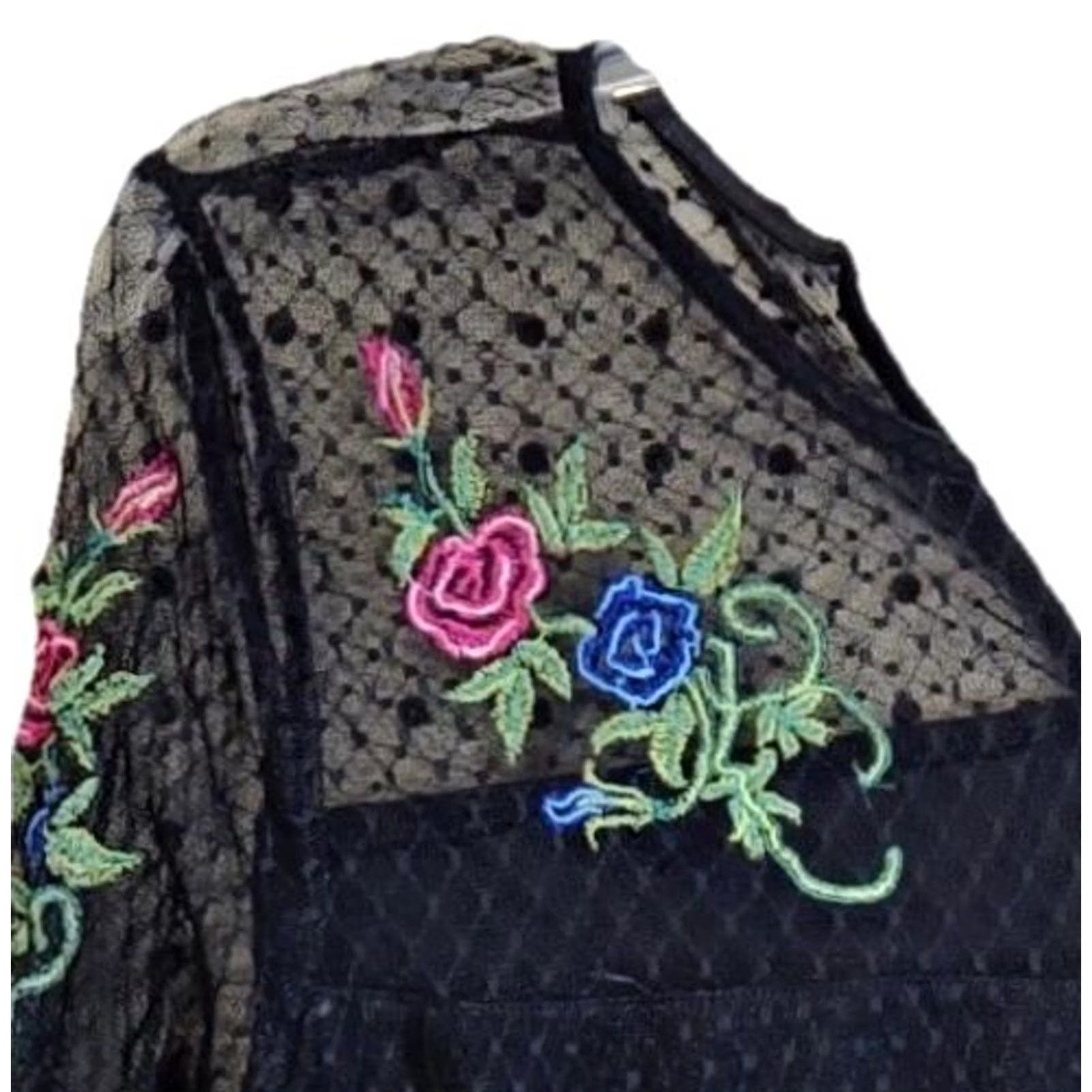 Vintage Valerie Stevens Blouse Puff Sleeve Floral Lace Embroidered Black S Women Regular Size S / US 4 / IT 40 - 3 Thumbnail