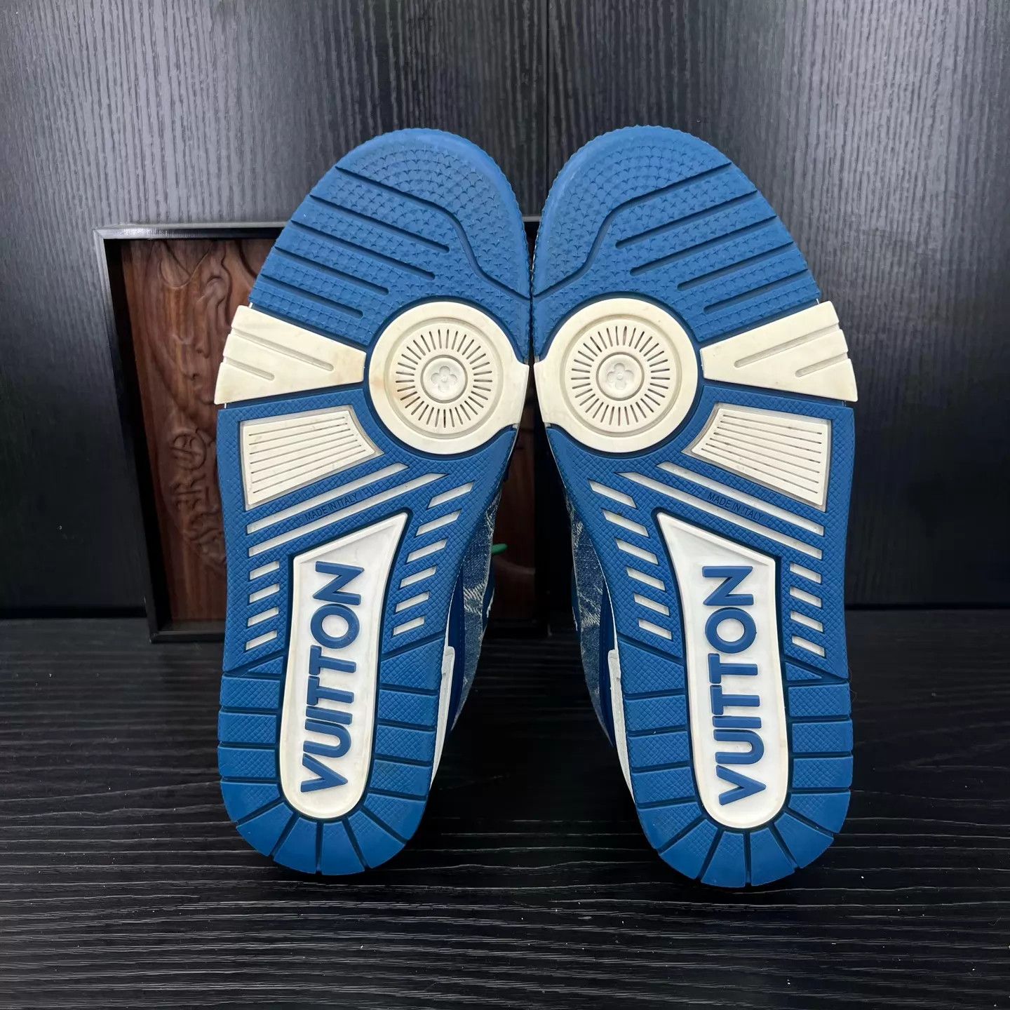 Louis Vuitton LV Trainer White & Blue Denim 37 Like New With Box Size US 6.5 / IT 36.5 - 6 Thumbnail