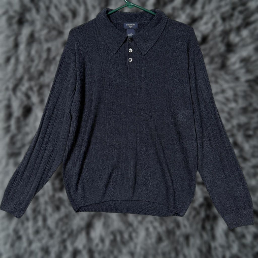 Dockers VINTAGE Dockers Polo Sweater Blue L Men Pullover Knit Size US L / EU 52-54 / 3 - 1 Thumbnail