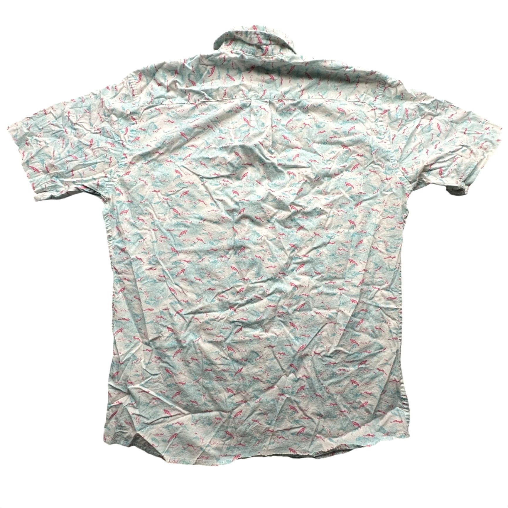 Peter Millar Peter Millar Fish Print Button Shirt Mens Medium Short Sleeve Blue Pink Stretch Size US M / EU 48-50 / 2 - 2 Thumbnail