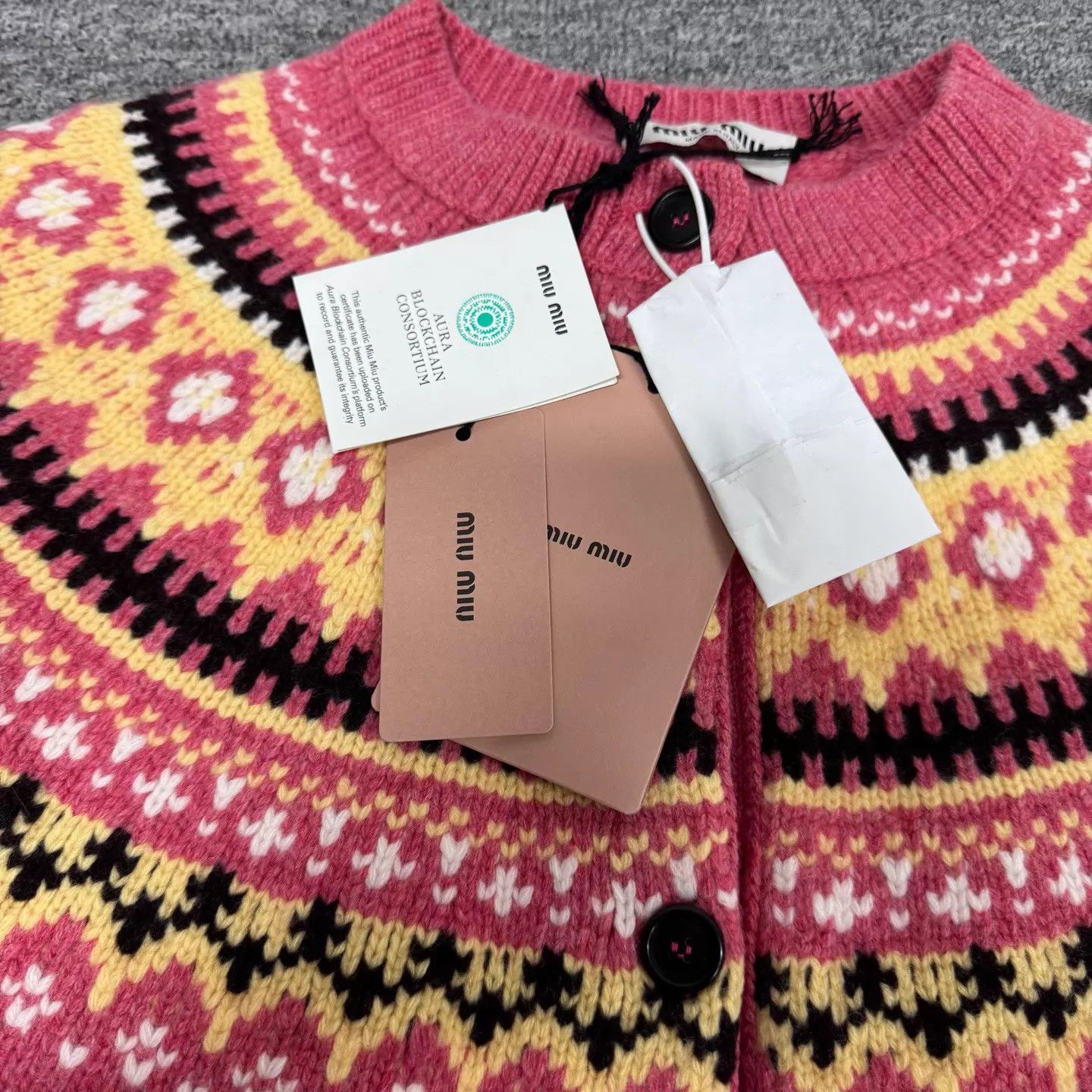 Miu Miu MIU MIU Women's Pink Fair Isle Short Knit Cardigan 40 Size S / US 4 / IT 40 - 5 Thumbnail