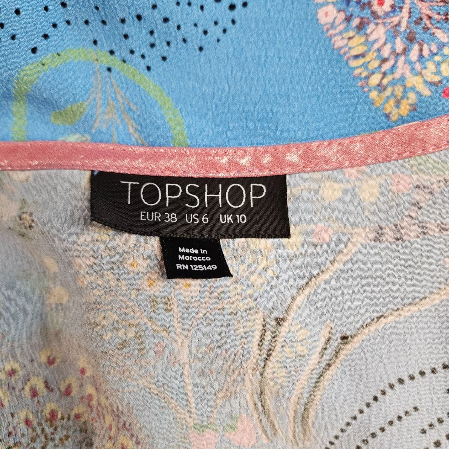 Topshop Topshop Womens Wrap Top Sz 6 Blue Pink Floral Bell Sleeves V-Neck Size S / US 4 / IT 40 - 6 Thumbnail