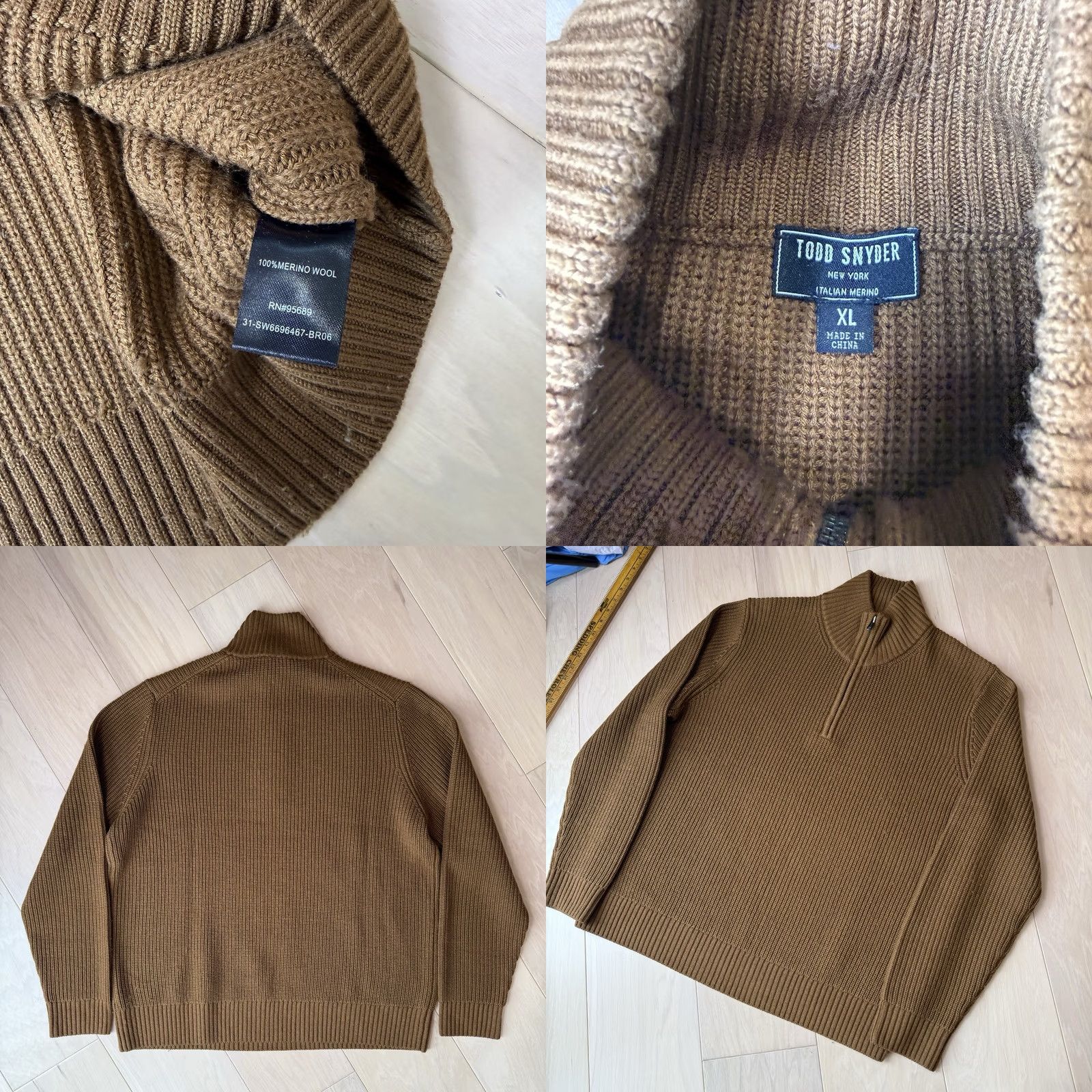 Todd Snyder Todd Snyder Merino Wool Sweater XL Camel Brown 1/4 Zip Mock Neck New York Mens Pullover Solid Knit Cap Size US XL / EU 56 / 4 - 8 Thumbnail