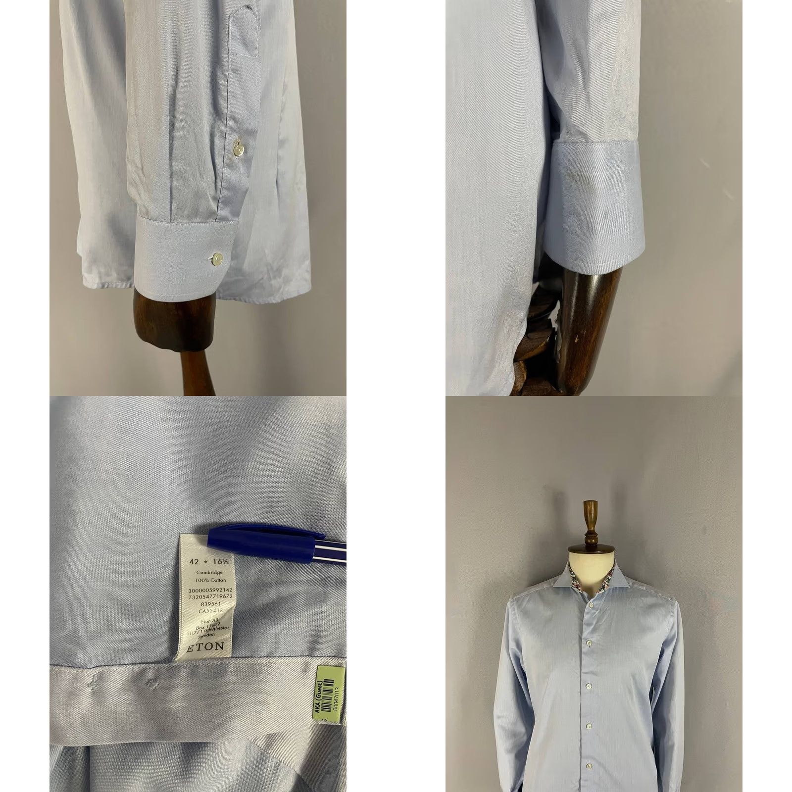 Eton Eton Shirt Mens 42 Light Blue Slim Fit Casual Size Cotton Long Sleeve Button Size US XL / EU 56 / 4 - 8 Thumbnail