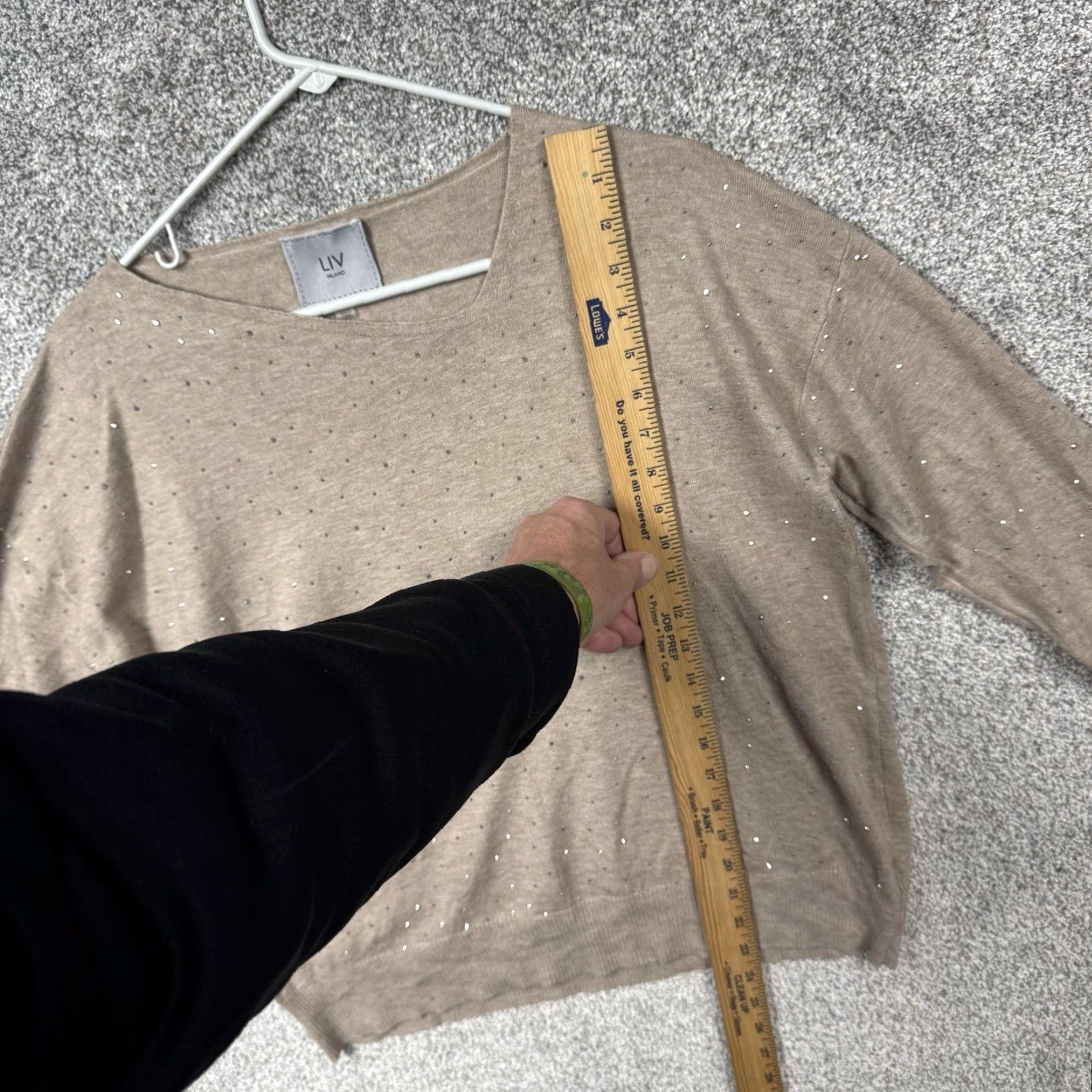 Vintage Liv MIlano Sweater Large Rhinestones Soft Glam Office Party Work To Evening Long Sleeve V-Neck Knit Pullover Women Beige Casual Womens - Size L / US 10 / IT 46 - 4 Thumbnail