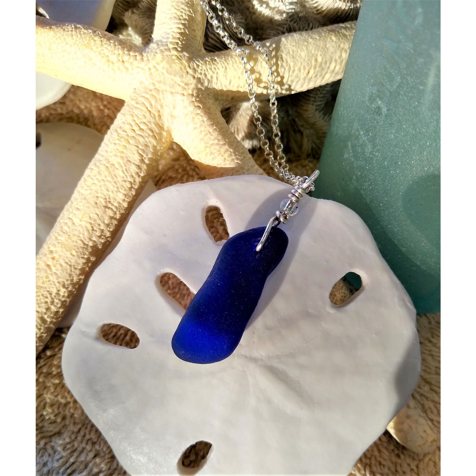 Other Seaglass Blue Necklace Handmade Sterling Sea Glass Beach Size ONE SIZE - 4 Thumbnail