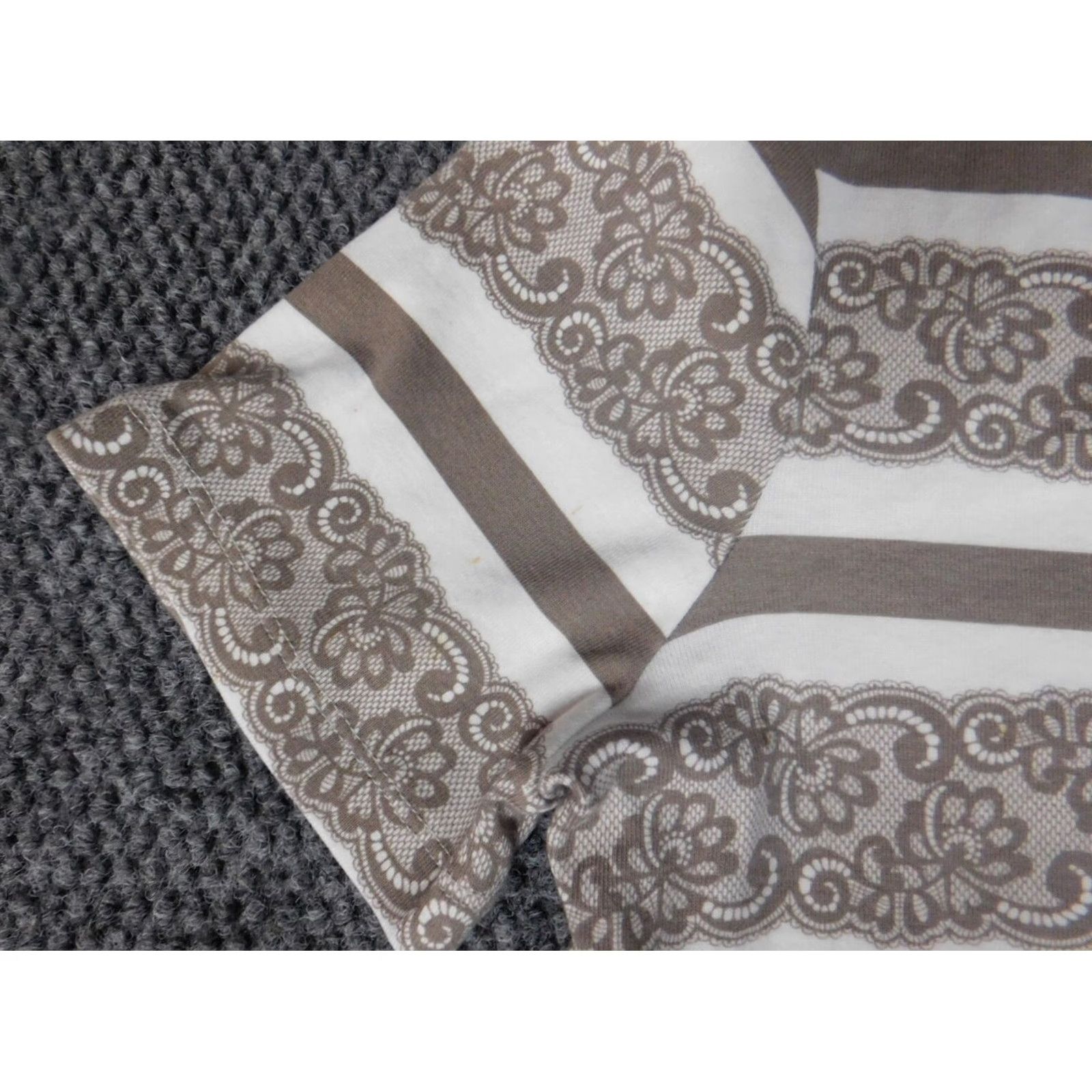 Vintage White Stag Blouse Shirt Womens L Brown Striped Crew Neck Short Sleeve Pullover Cotton Rayon Basic Casual Ruffle Vintage No 100% Cotton Regular Size L / US 10 / IT 46 - 5 Thumbnail