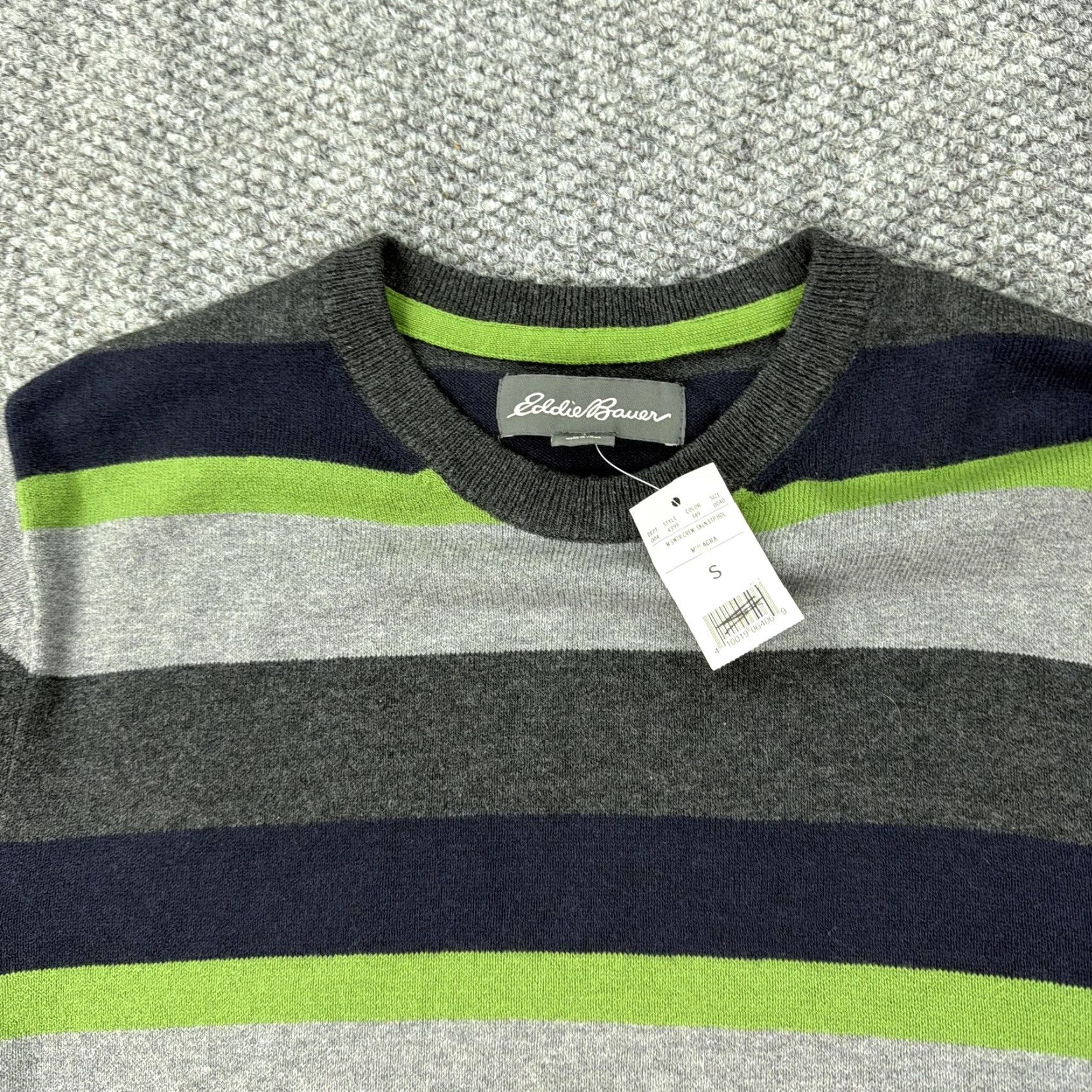 Eddie Bauer Eddie Bauer Sweater Mens Small Gray Navy Green Stripe Crewneck Cotton Nylon Wool Blend Striped Pullover Size US S / EU 44-46 / 1 - 2 Thumbnail