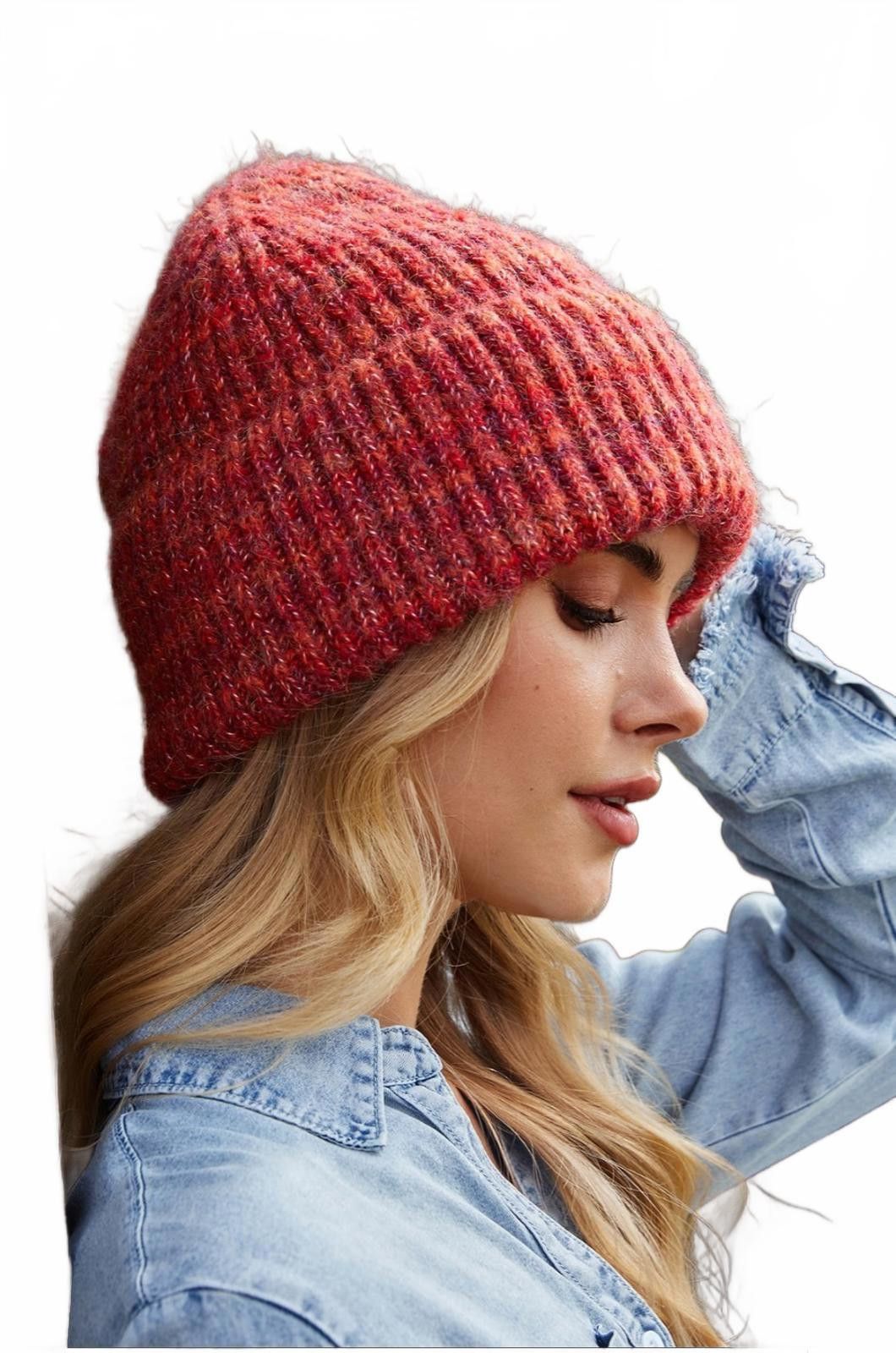 Hat Club Red Knit Beanie Hat - Warm Winter Essential Size ONE SIZE - 3 Thumbnail