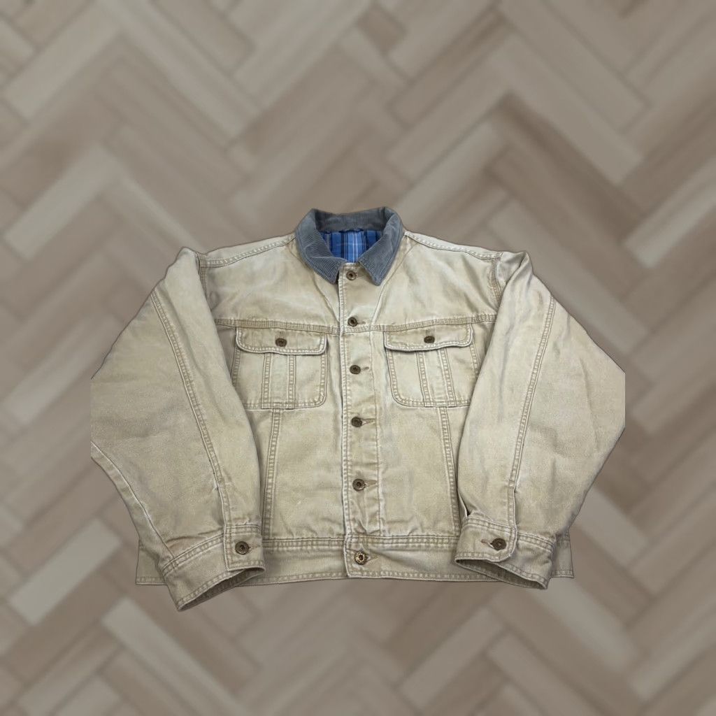 Tommy Hilfiger VINTAGE Tommy Hilfiger Jacket Mens XL Lined Button Beige 90s Chore Jacket Beige 90s Mens Jacket Size US XL / EU 56 / 4 - 1 Thumbnail
