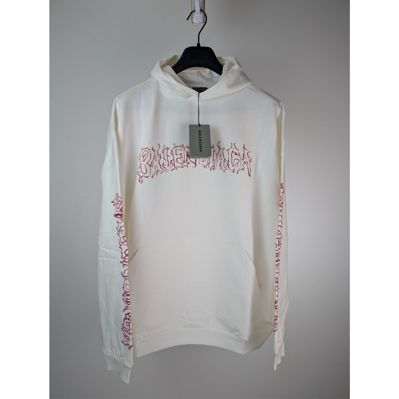 Balenciaga o1rshd1 Large Fit Hoodie in White / Red Size US L / EU 52-54 / 3 - 1 Thumbnail
