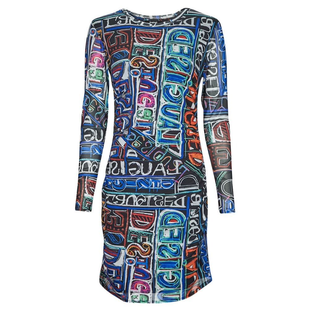 Desigual Desigual Vest Lettering Long Sleeve Mini Dress Blue, Size L Size L / US 10 / IT 46 - 3 Thumbnail