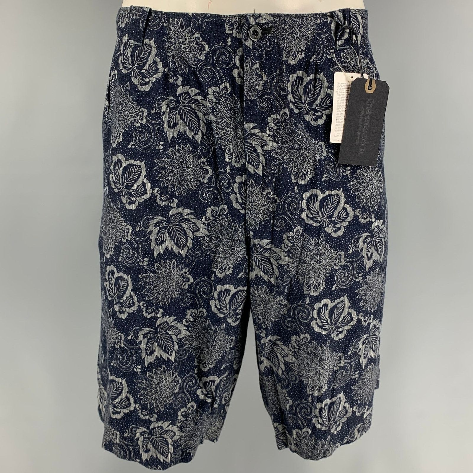 J.S. Homestead Navy & Blue Floral Cotton Wide Shorts Size US 34 / EU 50 - 1 Thumbnail
