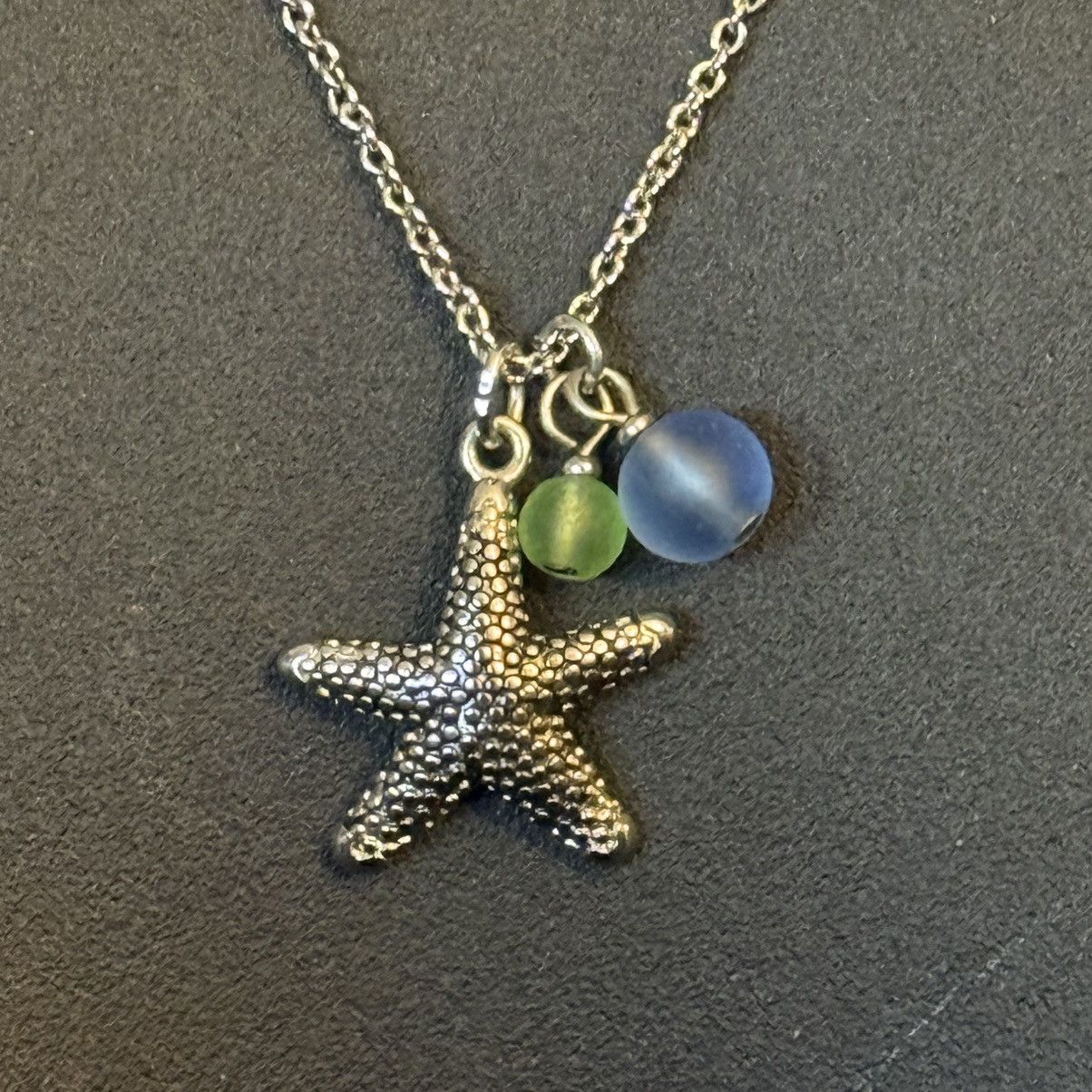 Other Silver tone starfish and sea glass bead charms necklace Size ONE SIZE - 6 Thumbnail
