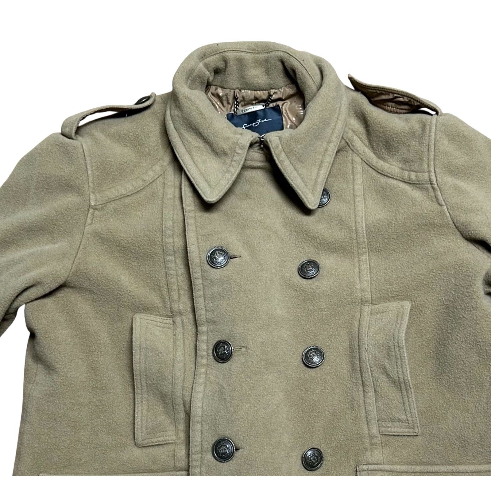 Sean John Sean John Women's Brown Button Up Wool Pea Coat Vintage Sz 2XL Y2K Jacket Tan Coat Jacket Cap Size XXL / US 16-18 / IT 52-54 - 5 Thumbnail