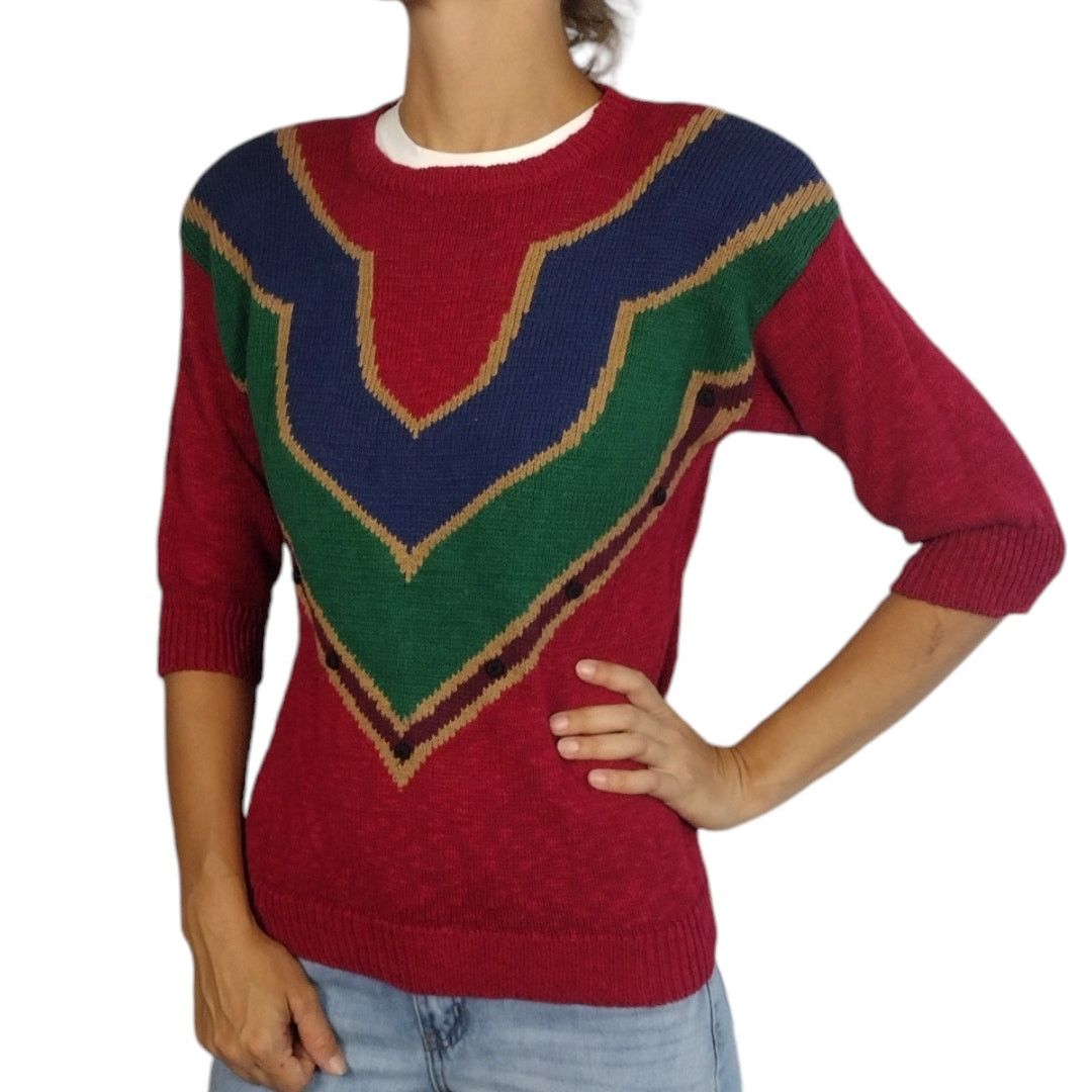 Vintage Vintage Round Neck Jewel Tone Sweater Size S / US 4 / IT 40 - 2 Thumbnail