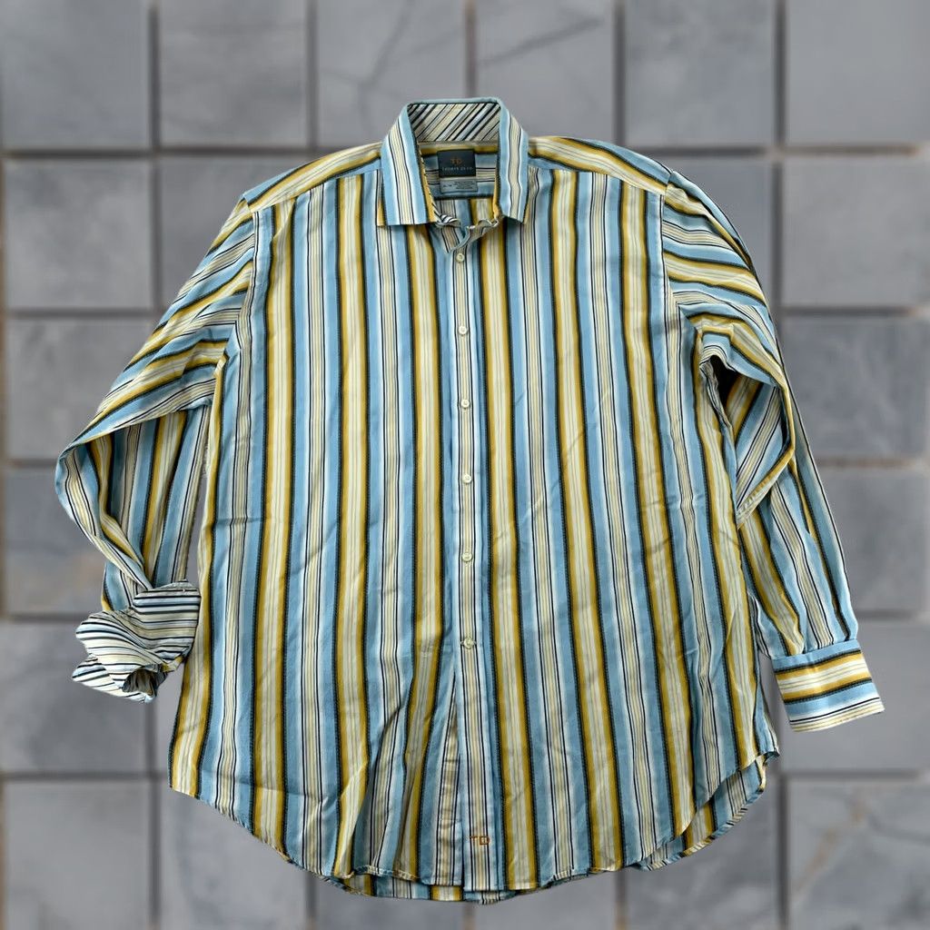 Vintage VINTAGE Thomas Dean Shirt Mens XL Multi Striped Flip Cuff Regular Fit Collared Button Up Size US XL / EU 56 / 4 - 1 Thumbnail