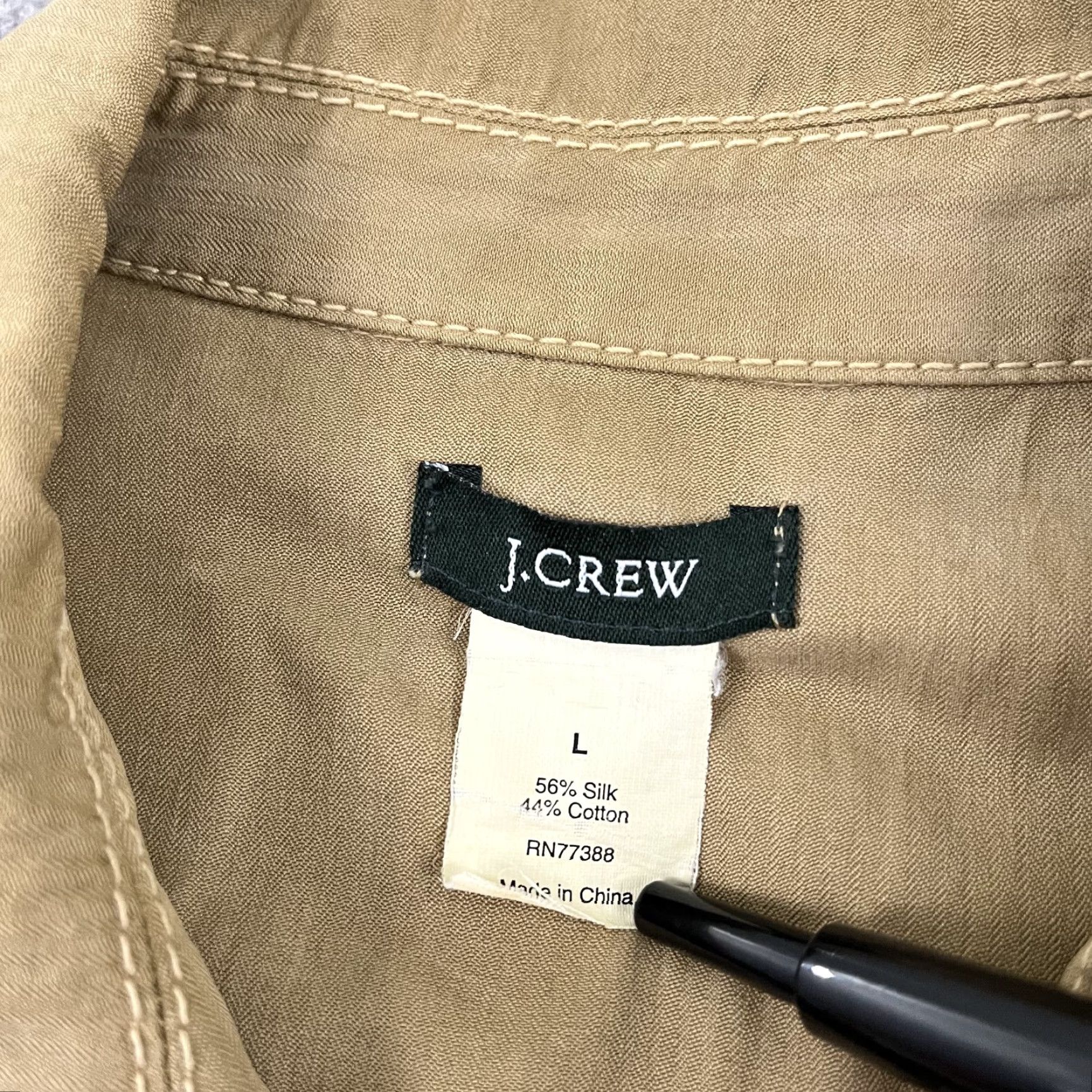 J.Crew J.CREW Shirt Womens Large Brown Silk Cotton Safari Button Up Pockets Epaulets Size M / US 6-8 / IT 42-44 - 2 Thumbnail