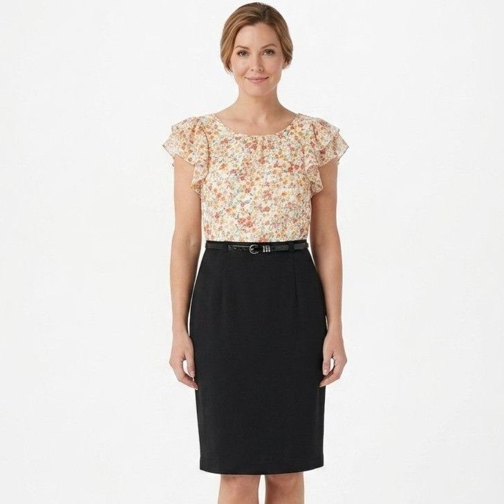 Alyx Alyx White Orange Black Belted Ruffle Sheath Dress Size 12 Size XL / US 12-14 / IT 48-50 - 1 Thumbnail