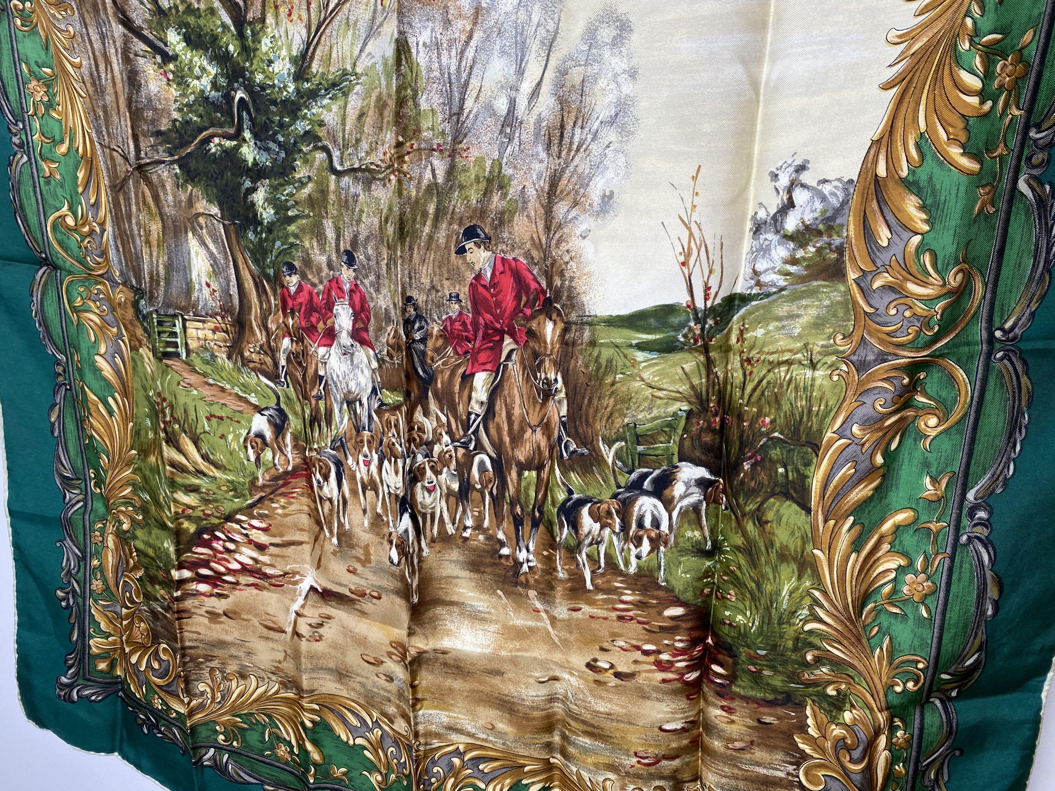 Vintage VINTAGE HUNTING DOG MOTIF SILK SCARF Size ONE SIZE - 2 Thumbnail