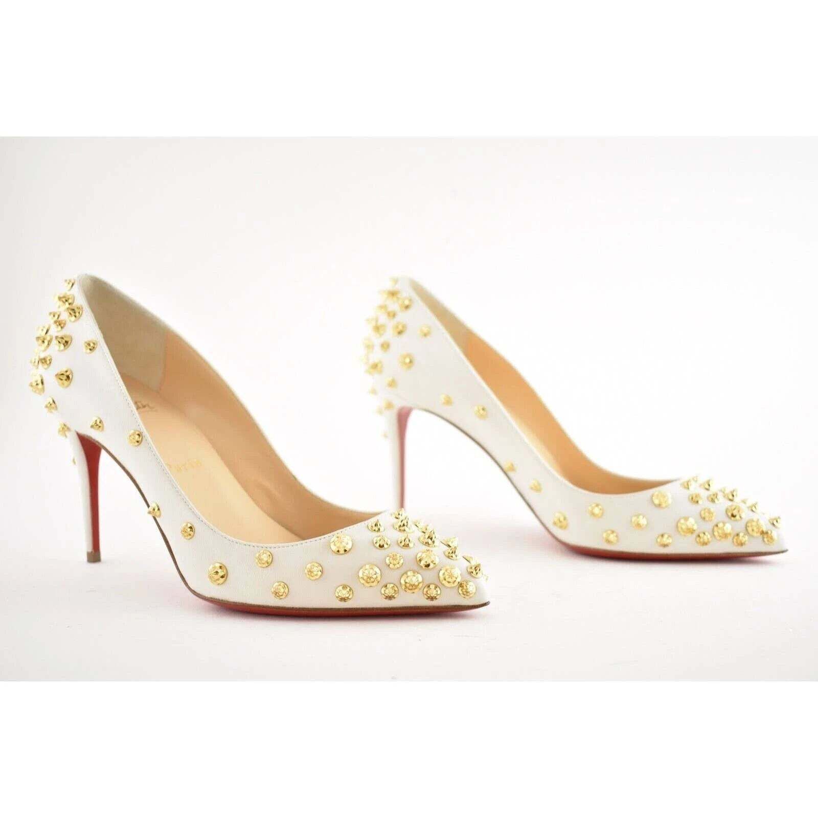 Christian Louboutin Aimantaclou 85 White Snow Gold Spike Pigalle Heel Pump 36.5 Size US 6.5 / IT 36.5 - 4 Thumbnail