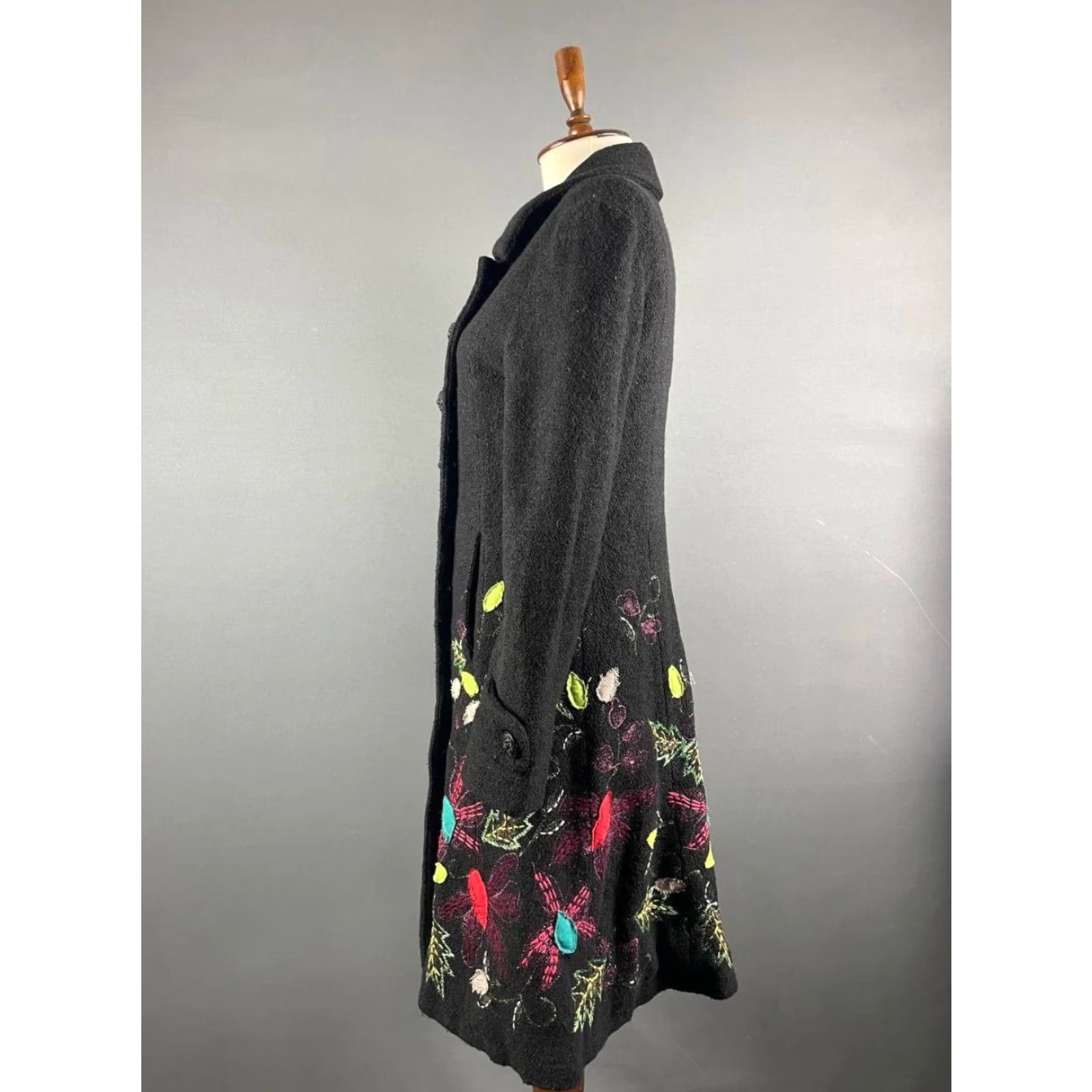 Desigual Desigual Coat Trench Black Floral Embroidered Long Sleeve Button 38 Women (Regular) Size XS / US 0-2 / IT 36-38 - 6 Thumbnail