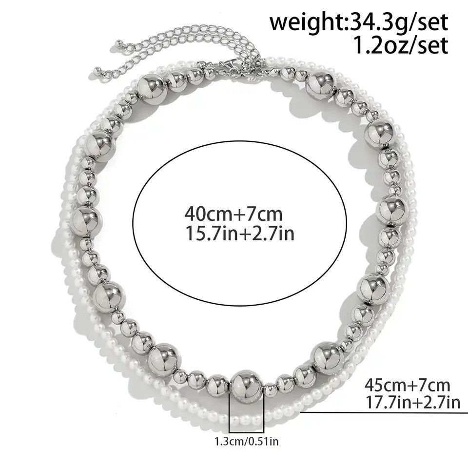 Jewelry × Vintage Pearl Fine Bead Choker Metal CCB Beads Clavicle Necklace Size ONE SIZE - 5 Thumbnail