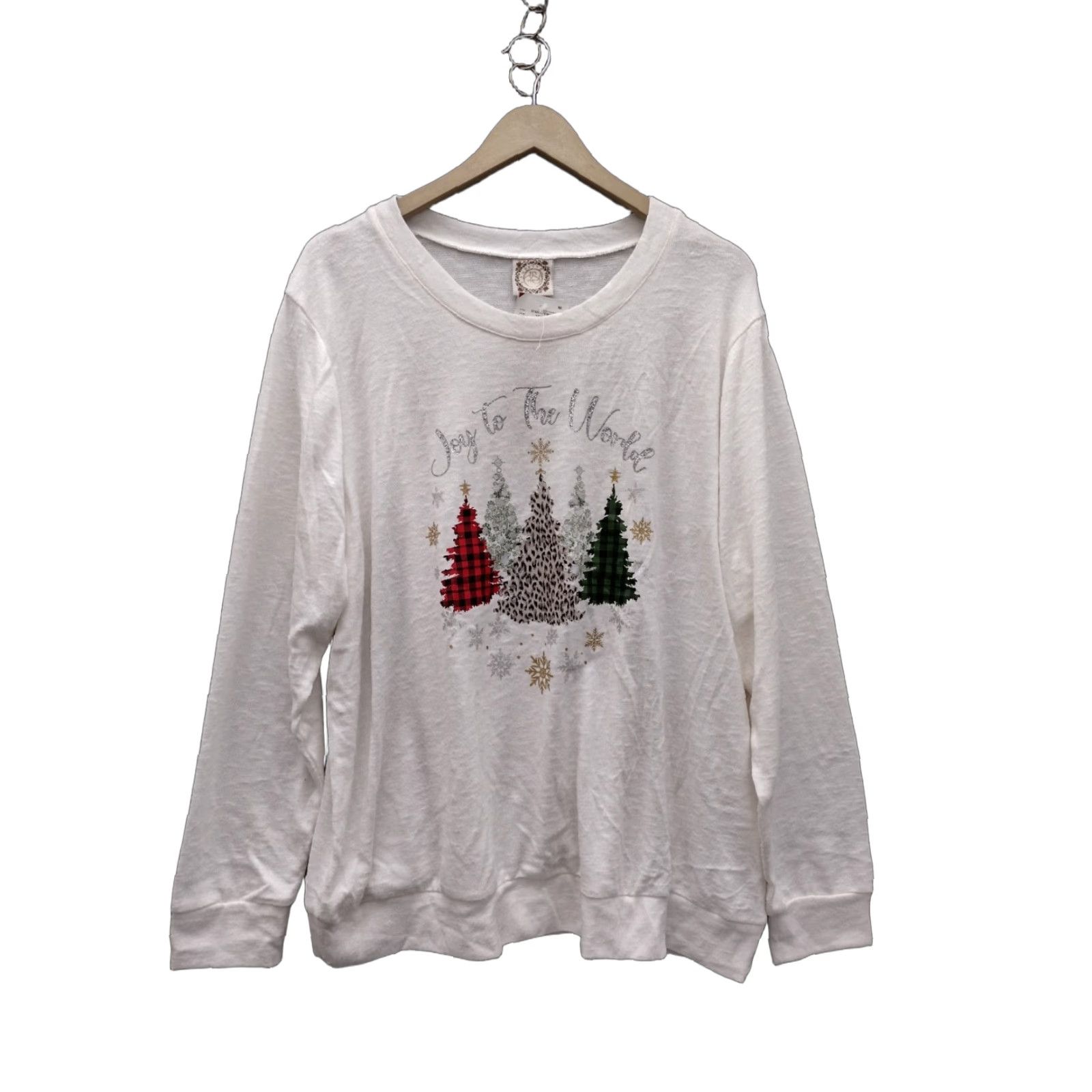 Vintage Tru Self Women’s 2X Joy To The World Christmas Theme Sweatshirt Crew Neck Long Sleeve White Graphic Print Christmas Trees Winter Fall 2XL Womens Size XXL / US 16-18 / IT 52-54 - 1 Thumbnail