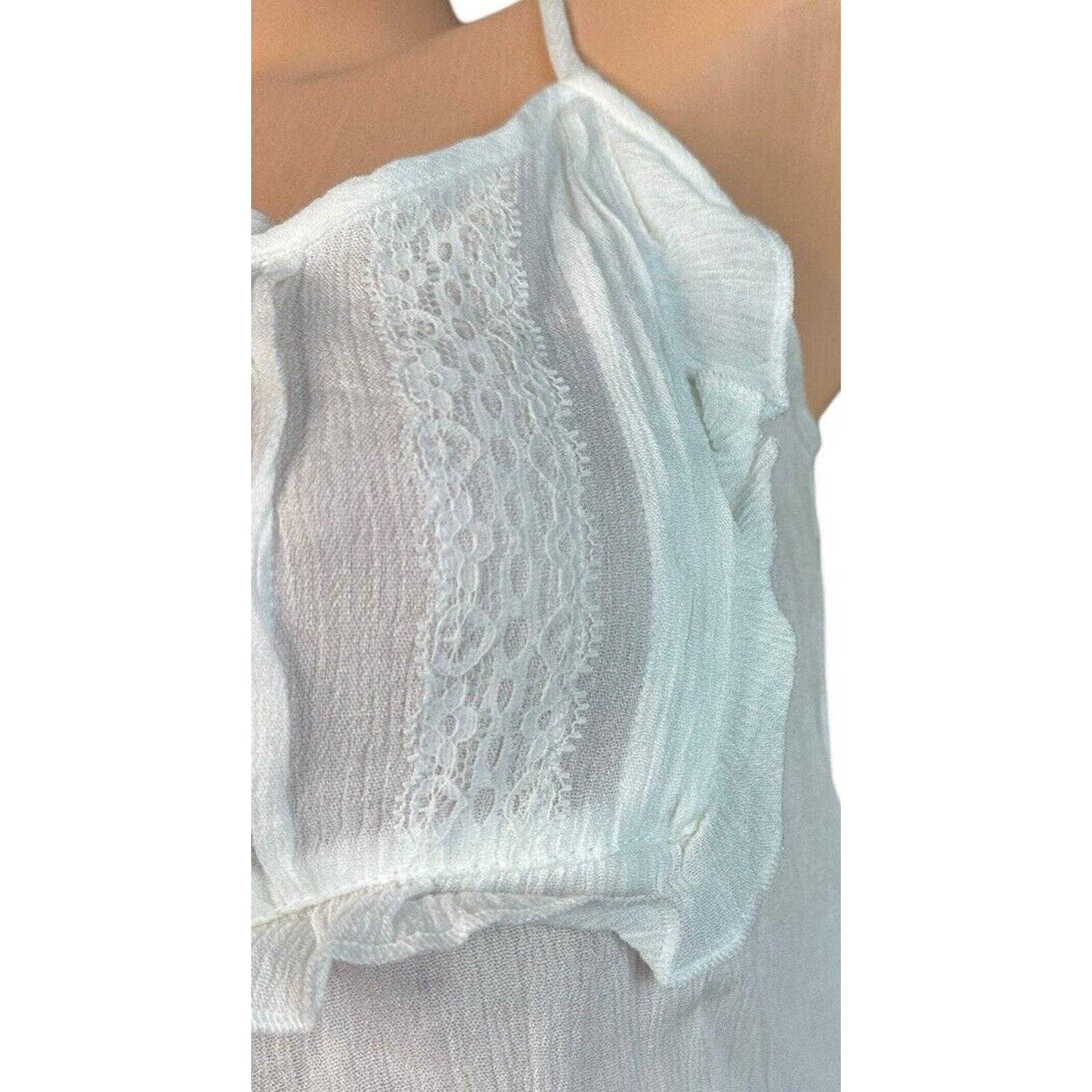Other POL White Gauze Ruffled Tie Neck Tank Top Lace Boho Beachy S Size S / US 4 / IT 40 - 2 Thumbnail