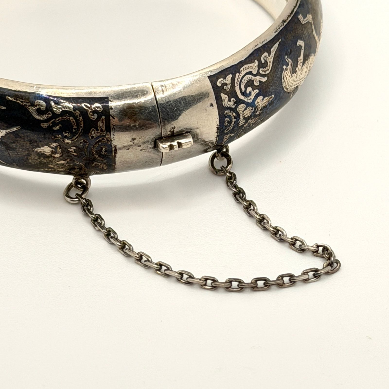 Vintage Vintage 50s Siam Sterling Silver Blue Niello Hinged Bangle Size ONE SIZE - 6 Thumbnail