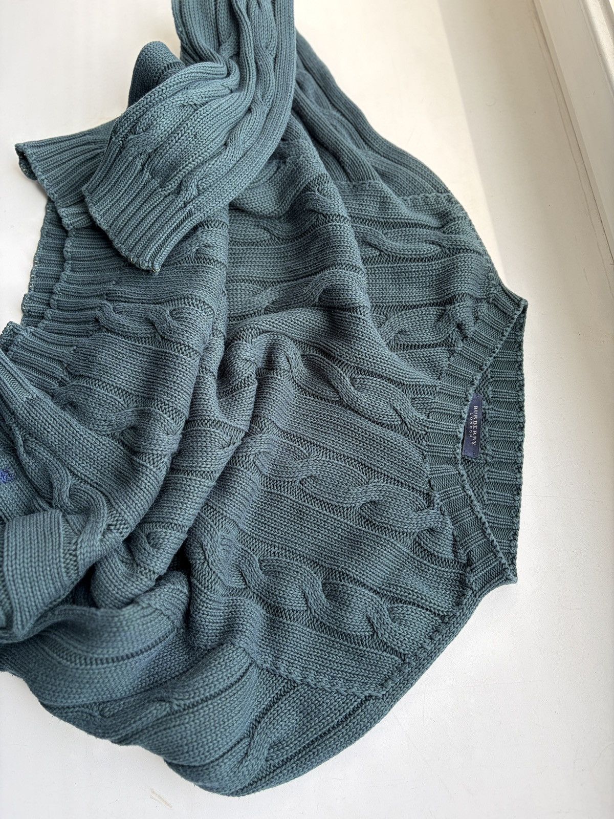 Burberry Burberry London Dark Green Cable Knit Cotton Sweater Size L Size US L / EU 52-54 / 3 - 14 Thumbnail