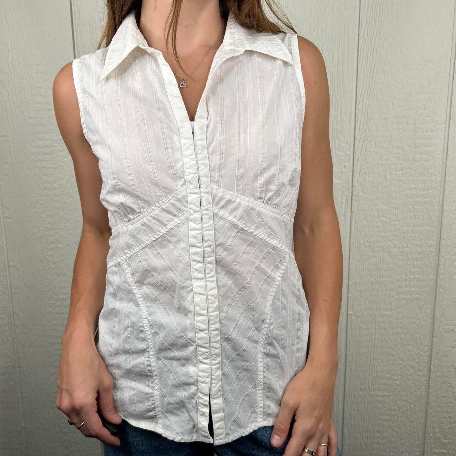 Faded Glory Vintage Y2K White Corset Style Boho V-Neck Top X-Large Size XL / US 12-14 / IT 48-50 - 1 Thumbnail