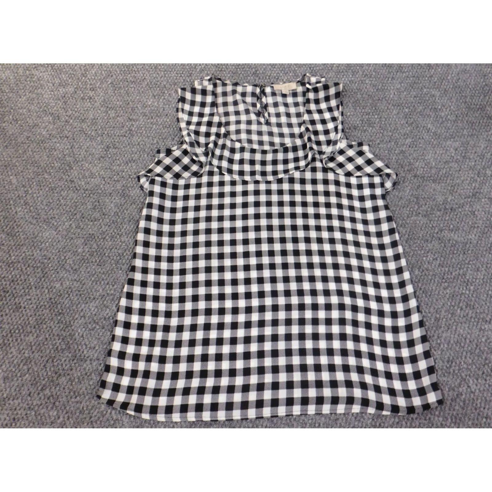 Ann Taylor Loft Blouse Shirt Womens Medium Gray Plaid Sleeveless Polyester Round Neck Casual Loft Top M Gray Casual Womens Ann Taylor Loft Size M / US 6-8 / IT 42-44 - 5 Thumbnail