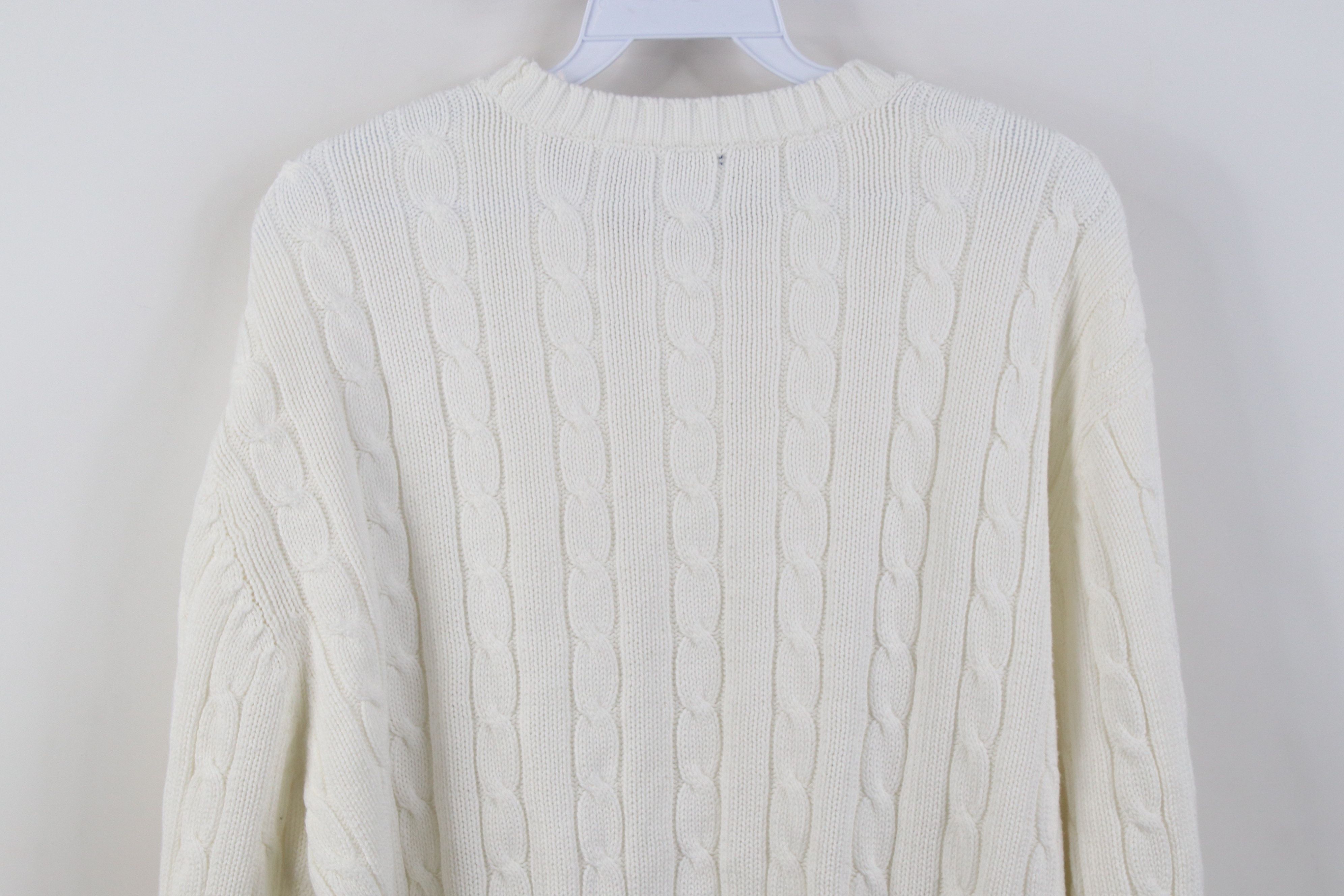 Vintage Vintage 90s Streetwear Cable Knit Crewneck Sweater White Size US M / EU 48-50 / 2 - 7 Thumbnail