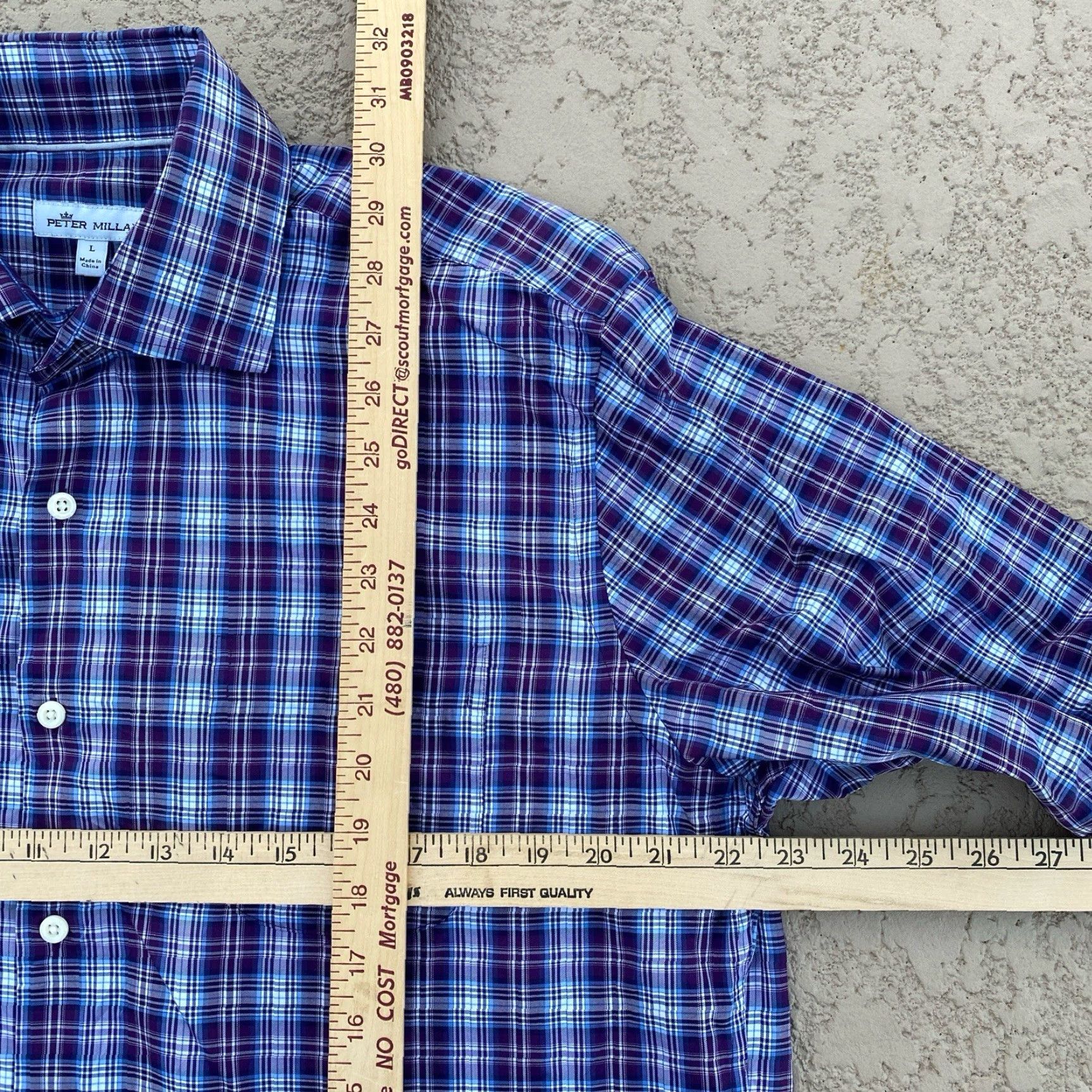 Peter Millar VINTAGE Peter Millar Dress Shirt Purple White Long Sleeve Button Up Collar Mens L (100% Cotton) Size 42R - 4 Thumbnail